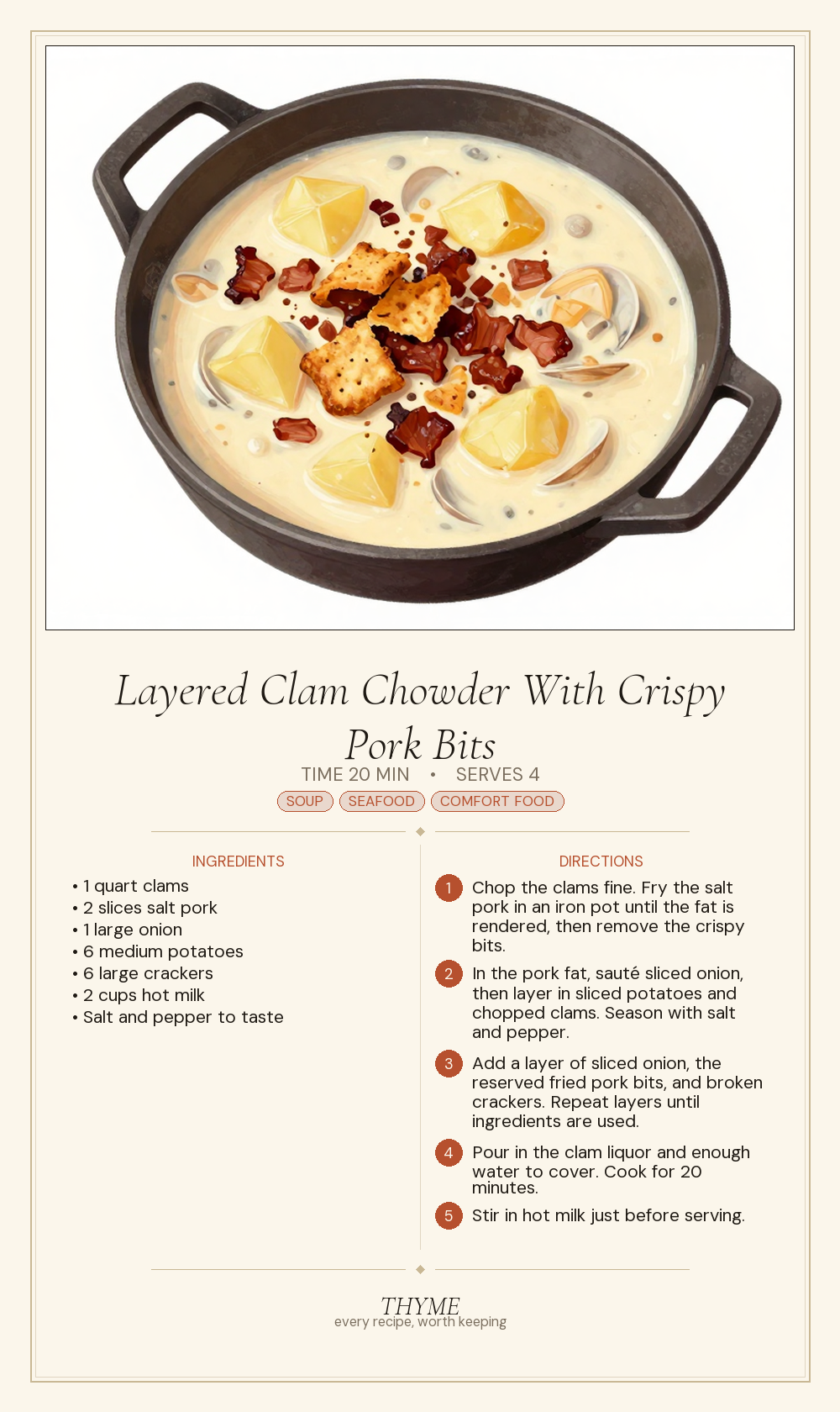 Layered Clam Chowder With Crispy Pork Bits