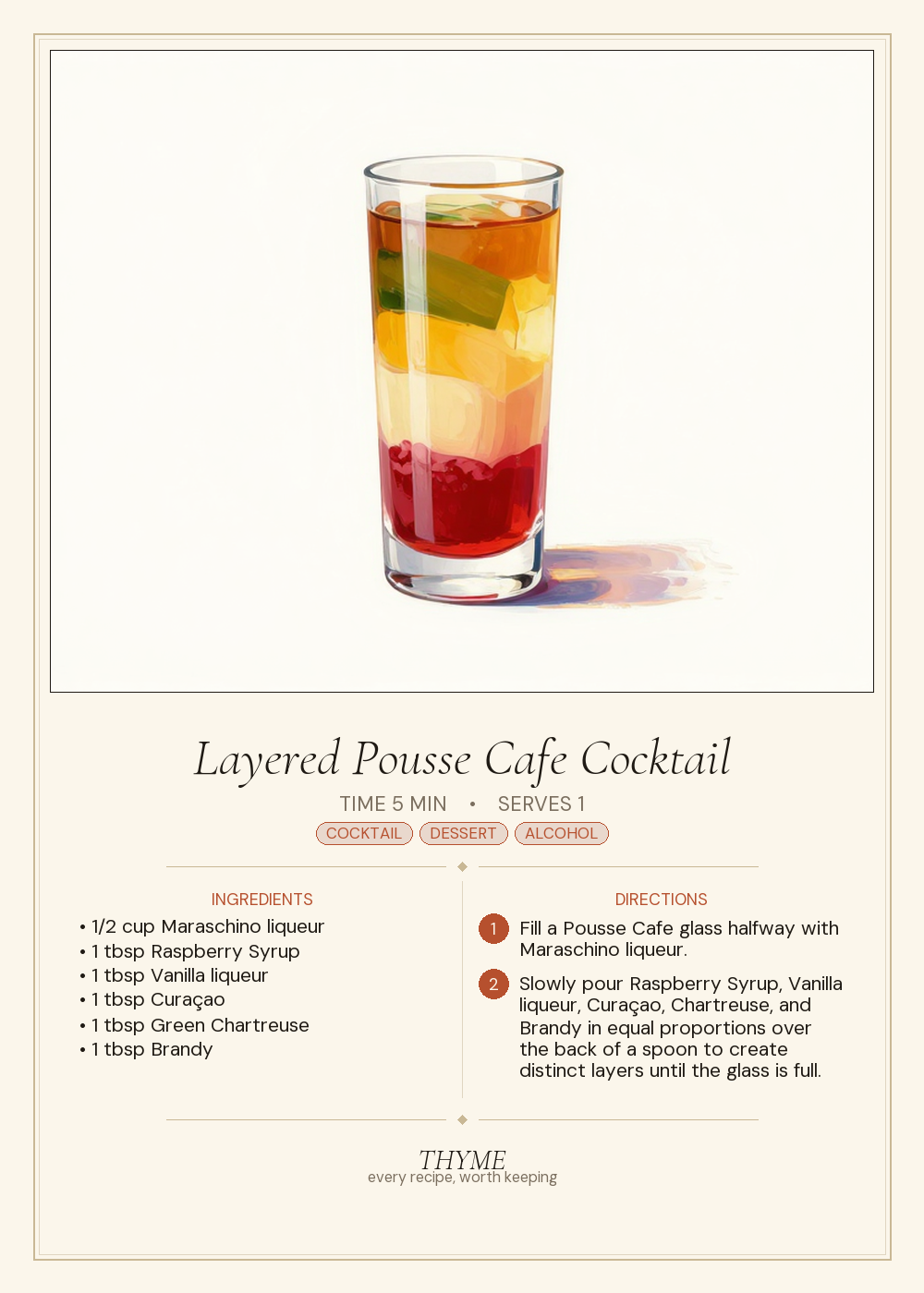 Layered Pousse Cafe Cocktail