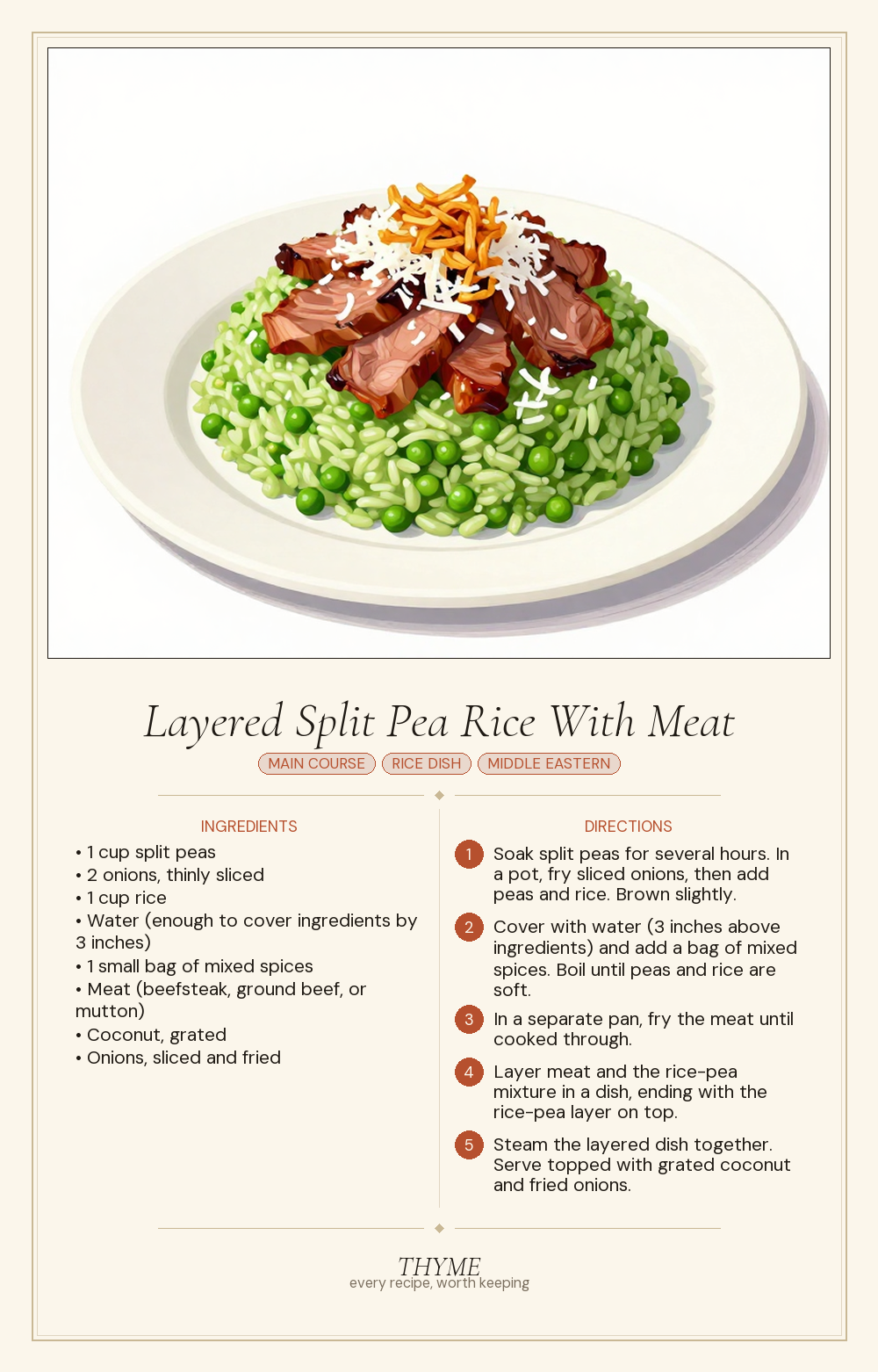 Layered Split Pea Rice With Meat