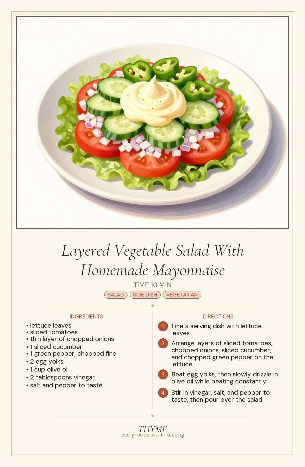 Layered Vegetable Salad With Homemade Mayonnaise
