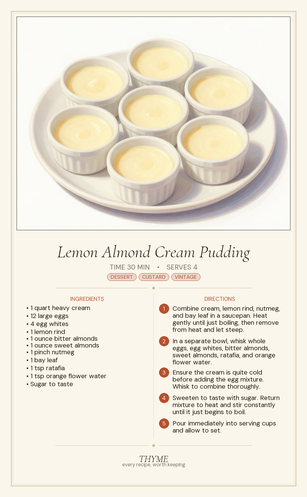 Lemon Almond Cream Pudding