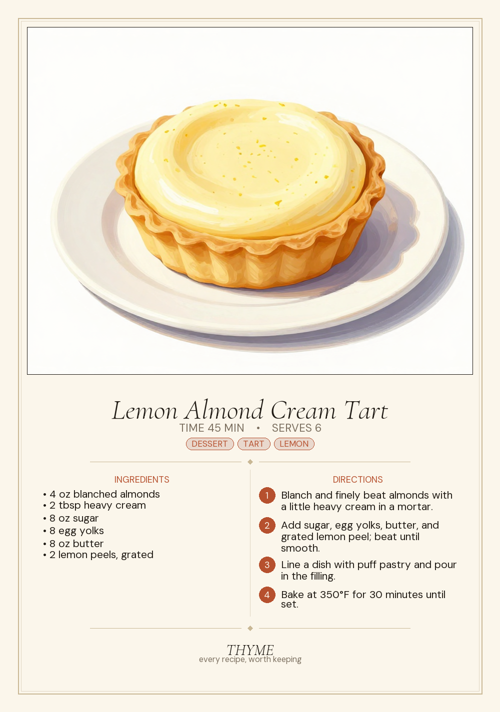 Lemon Almond Cream Tart