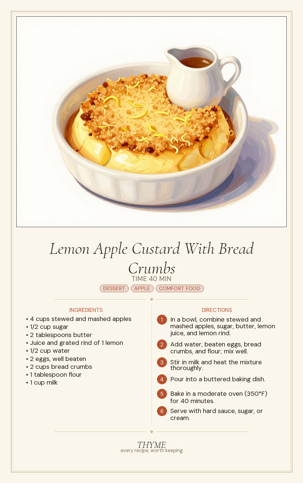 Lemon Apple Custard With Bread Crumbs