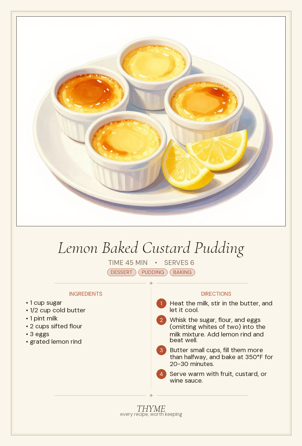 Lemon Baked Custard Pudding