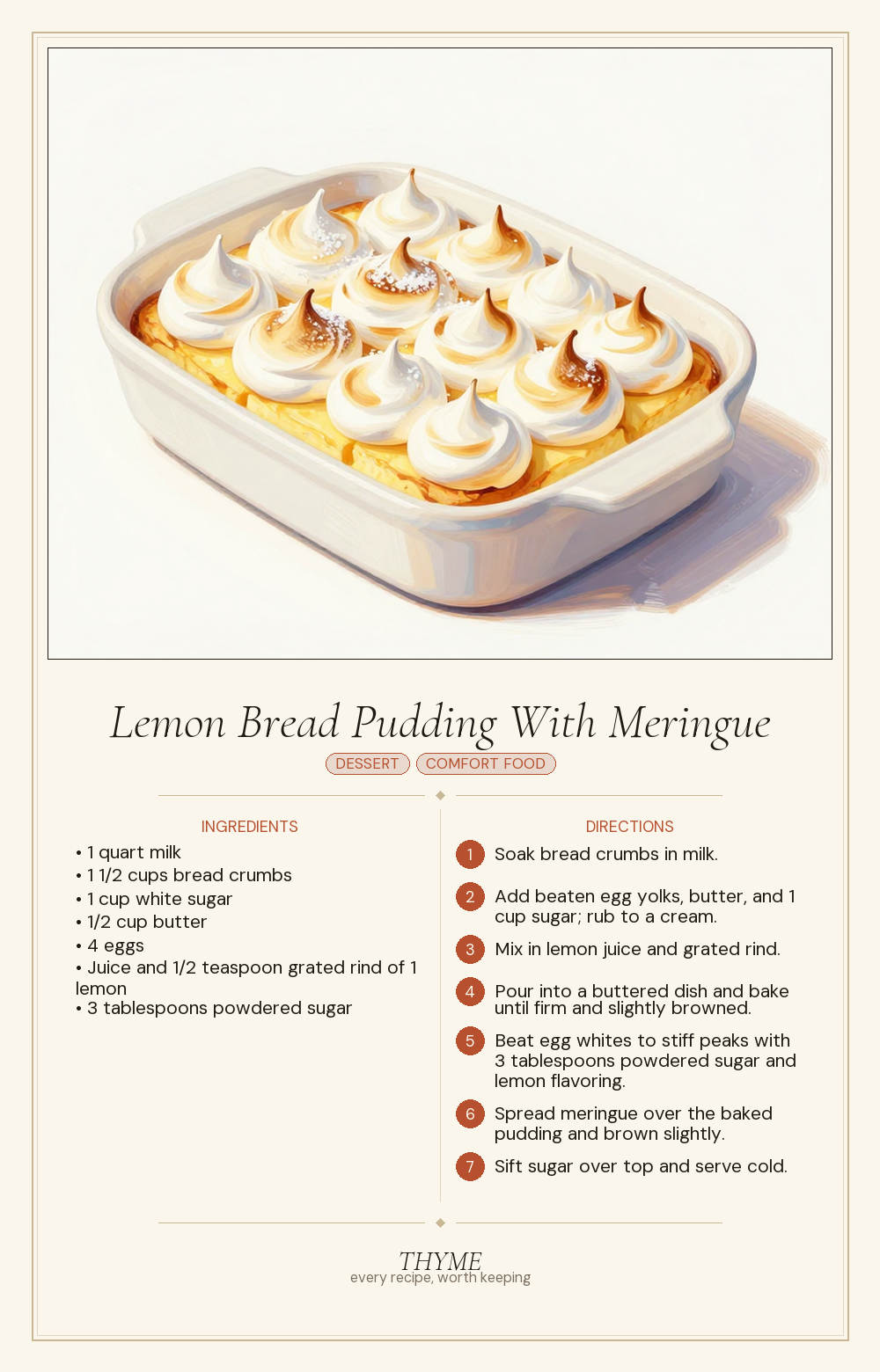 Lemon Bread Pudding With Meringue