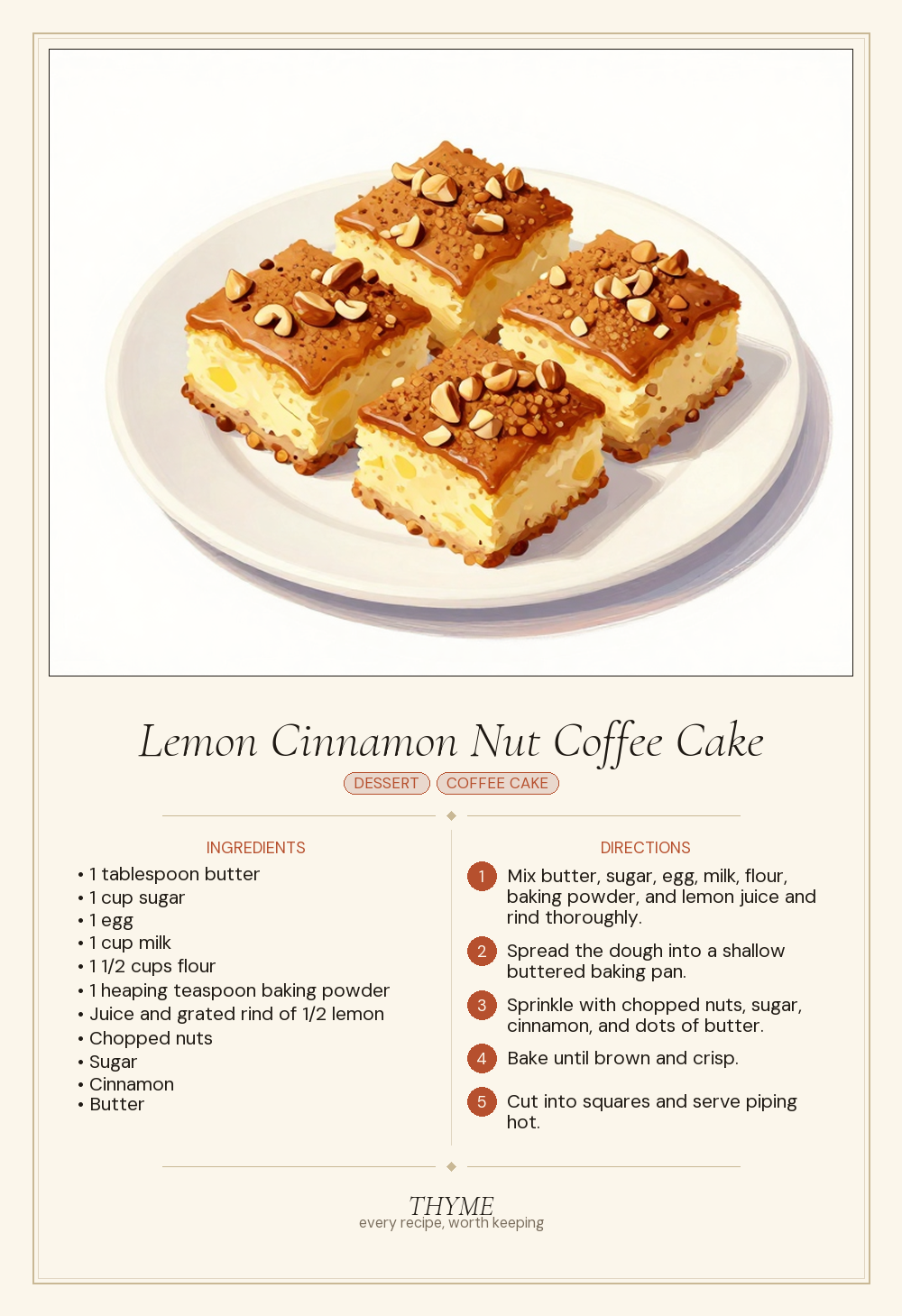 Lemon Cinnamon Nut Coffee Cake