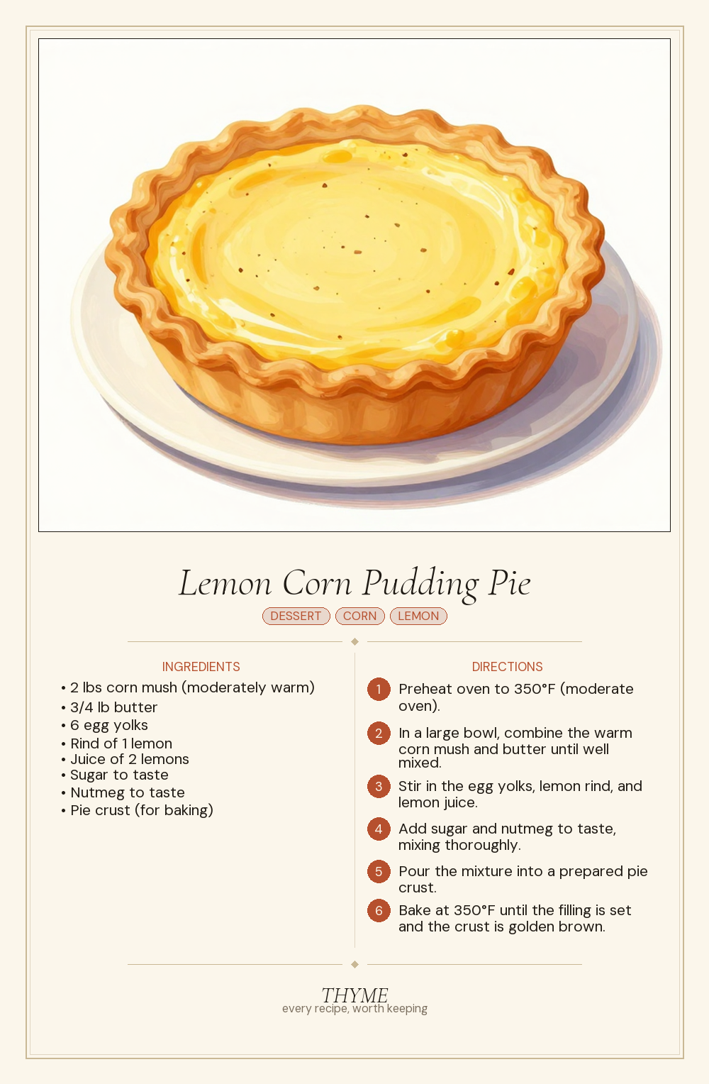 Lemon Corn Pudding Pie