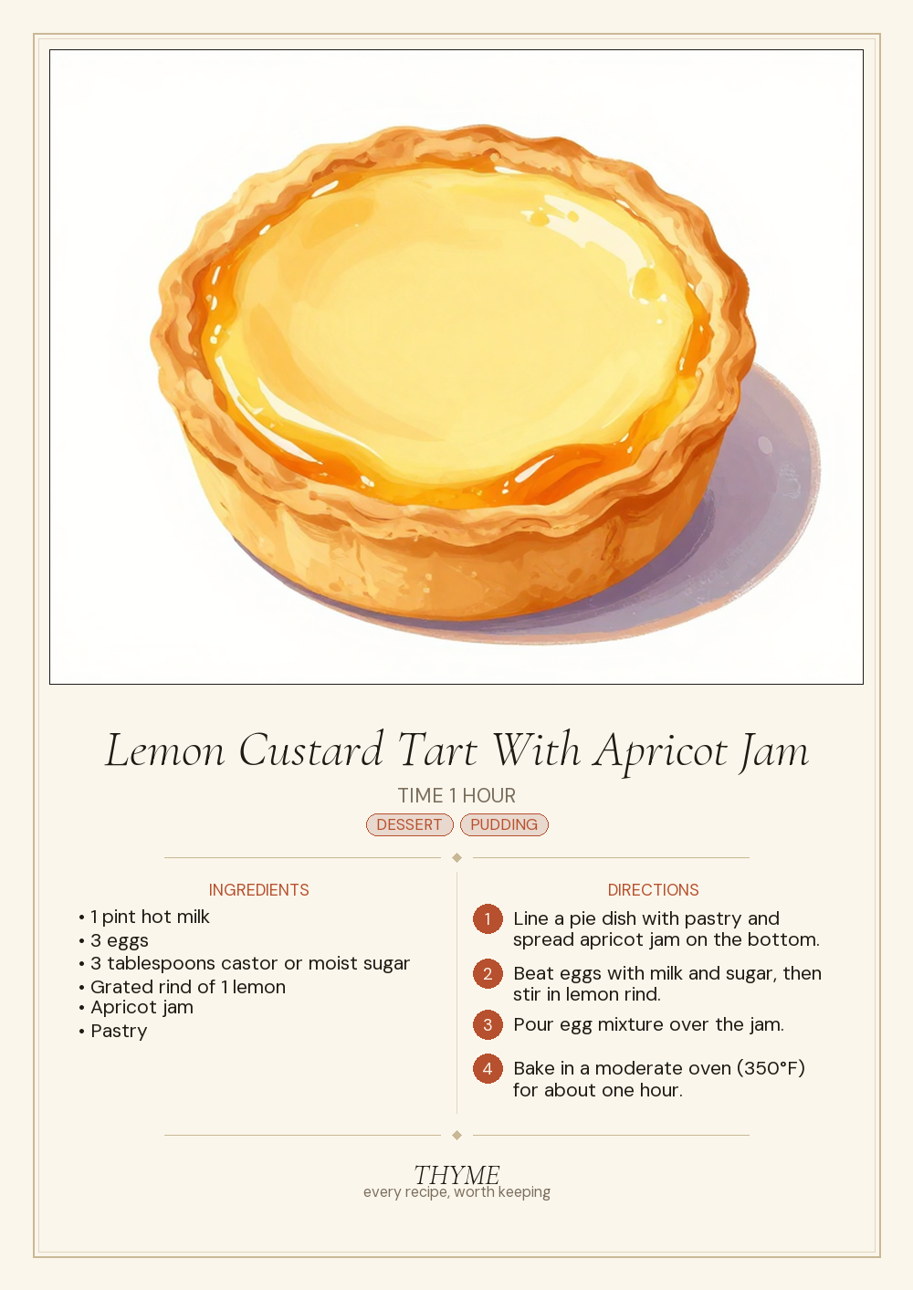 Lemon Custard Tart With Apricot Jam