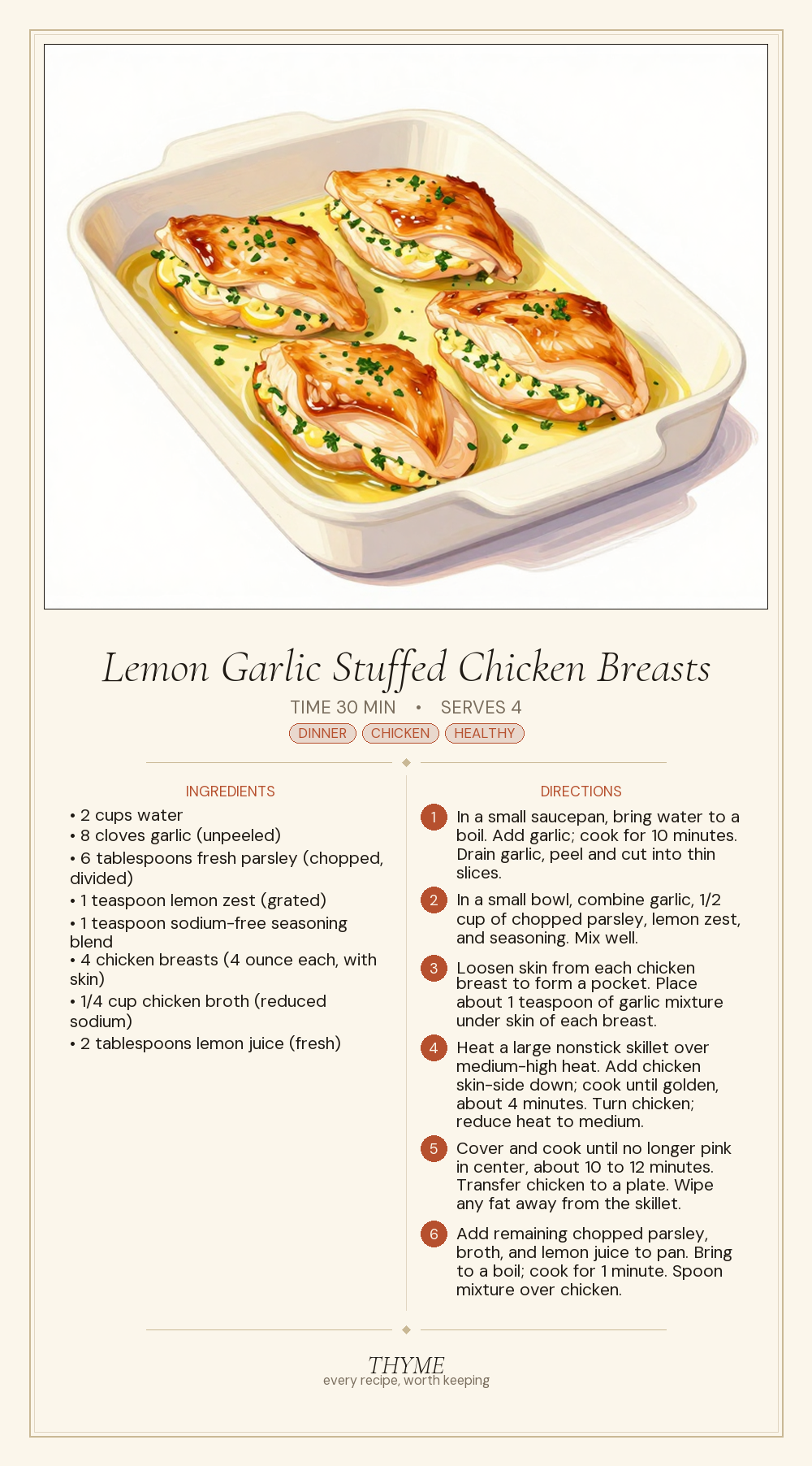 Lemon Garlic Stuffed Chicken Breasts