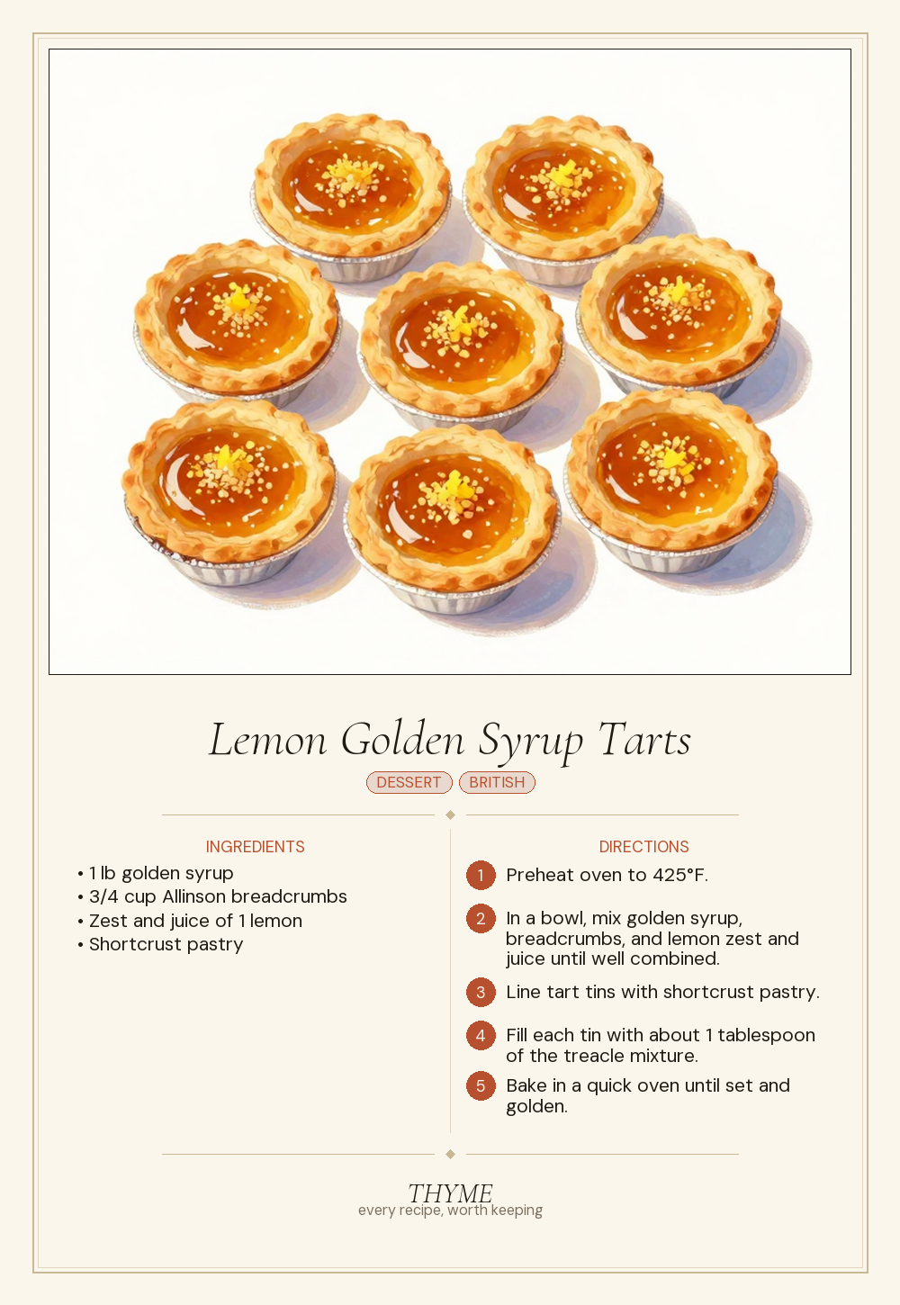 Lemon Golden Syrup Tarts