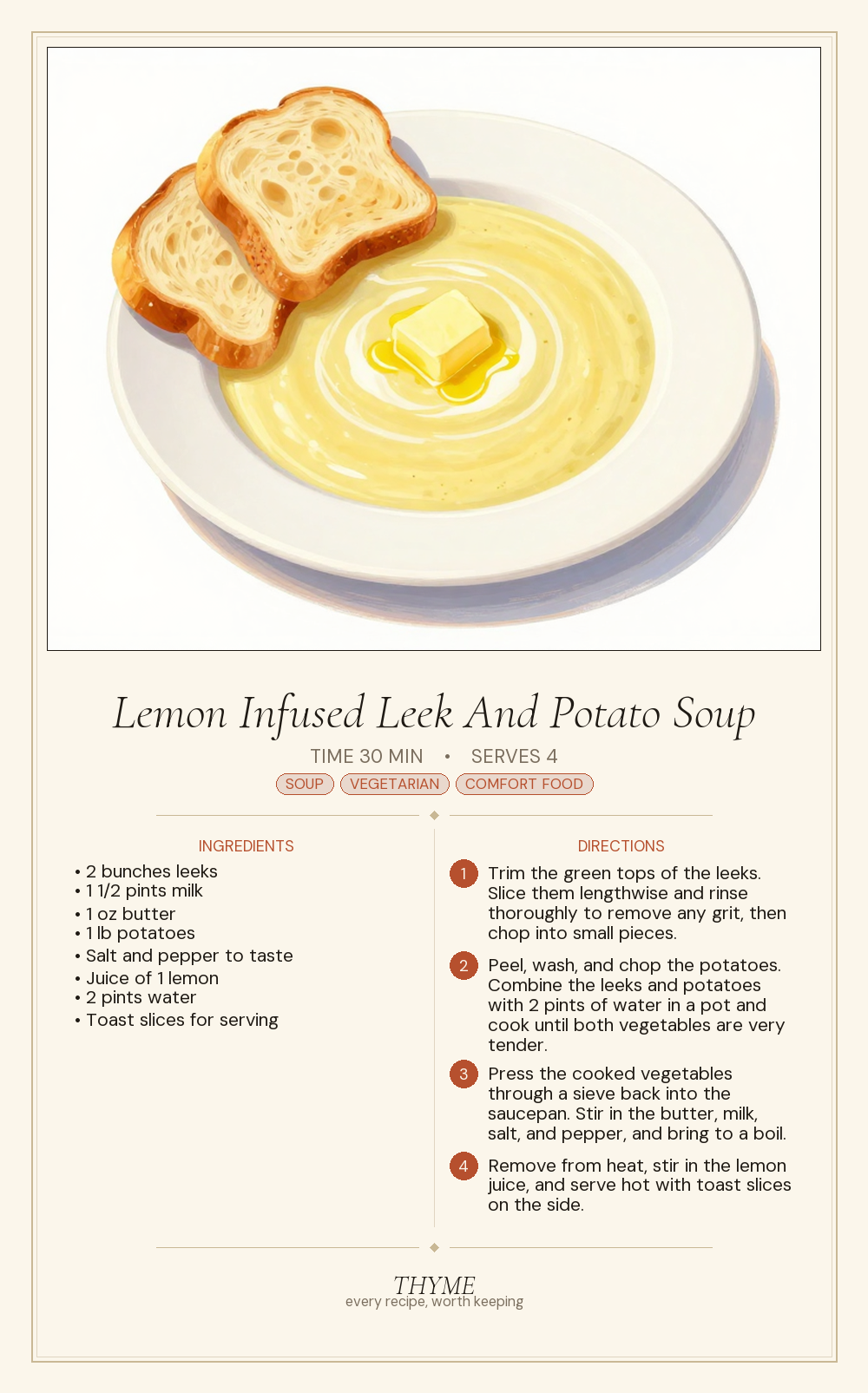 Lemon Infused Leek And Potato Soup