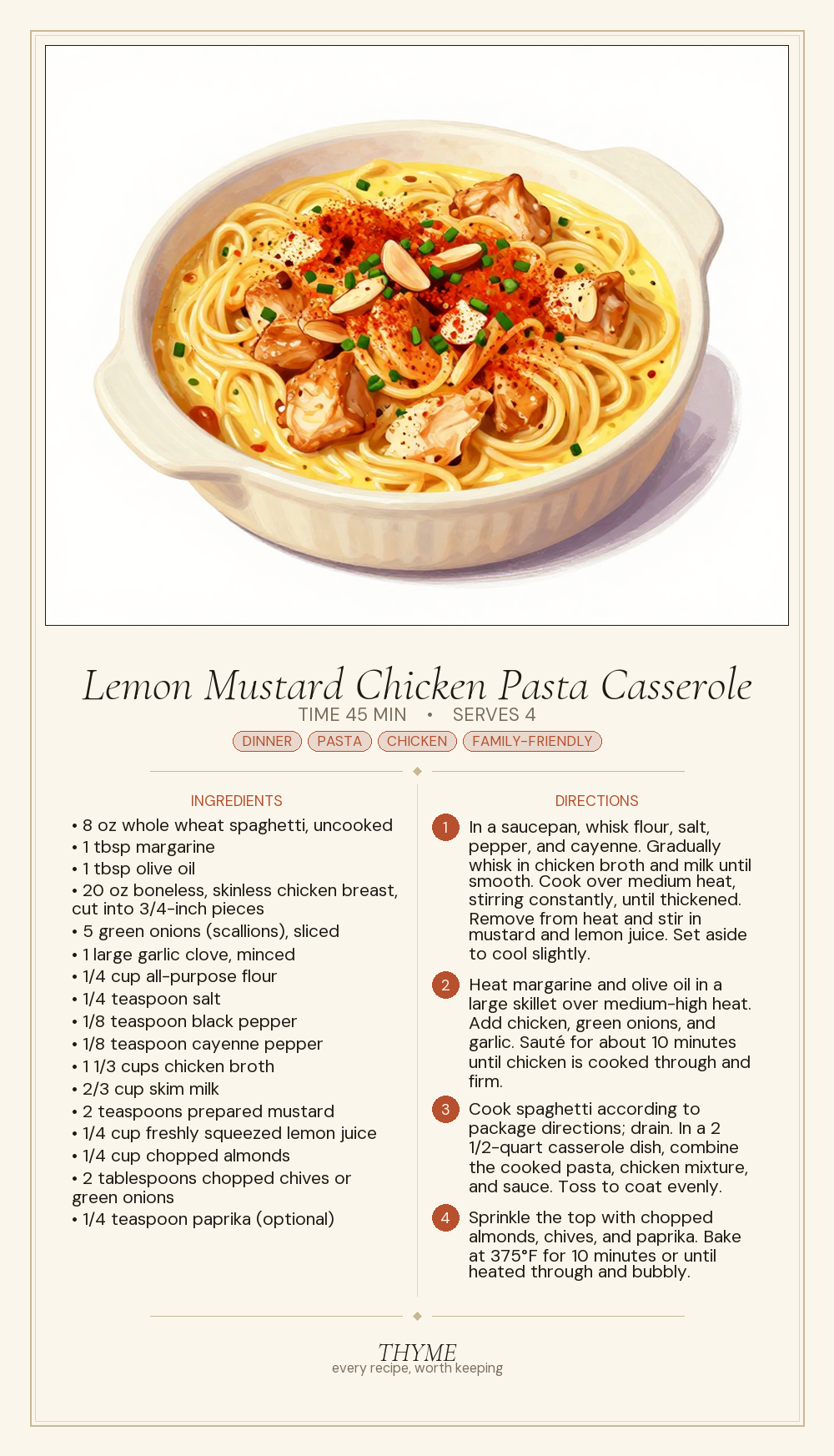 Lemon Mustard Chicken Pasta Casserole