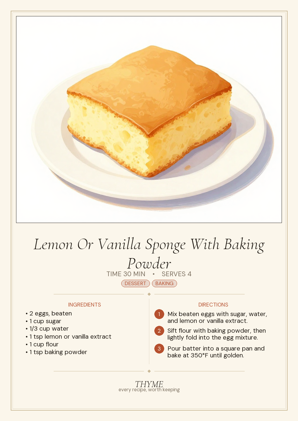 Lemon Or Vanilla Sponge With Baking Powder
