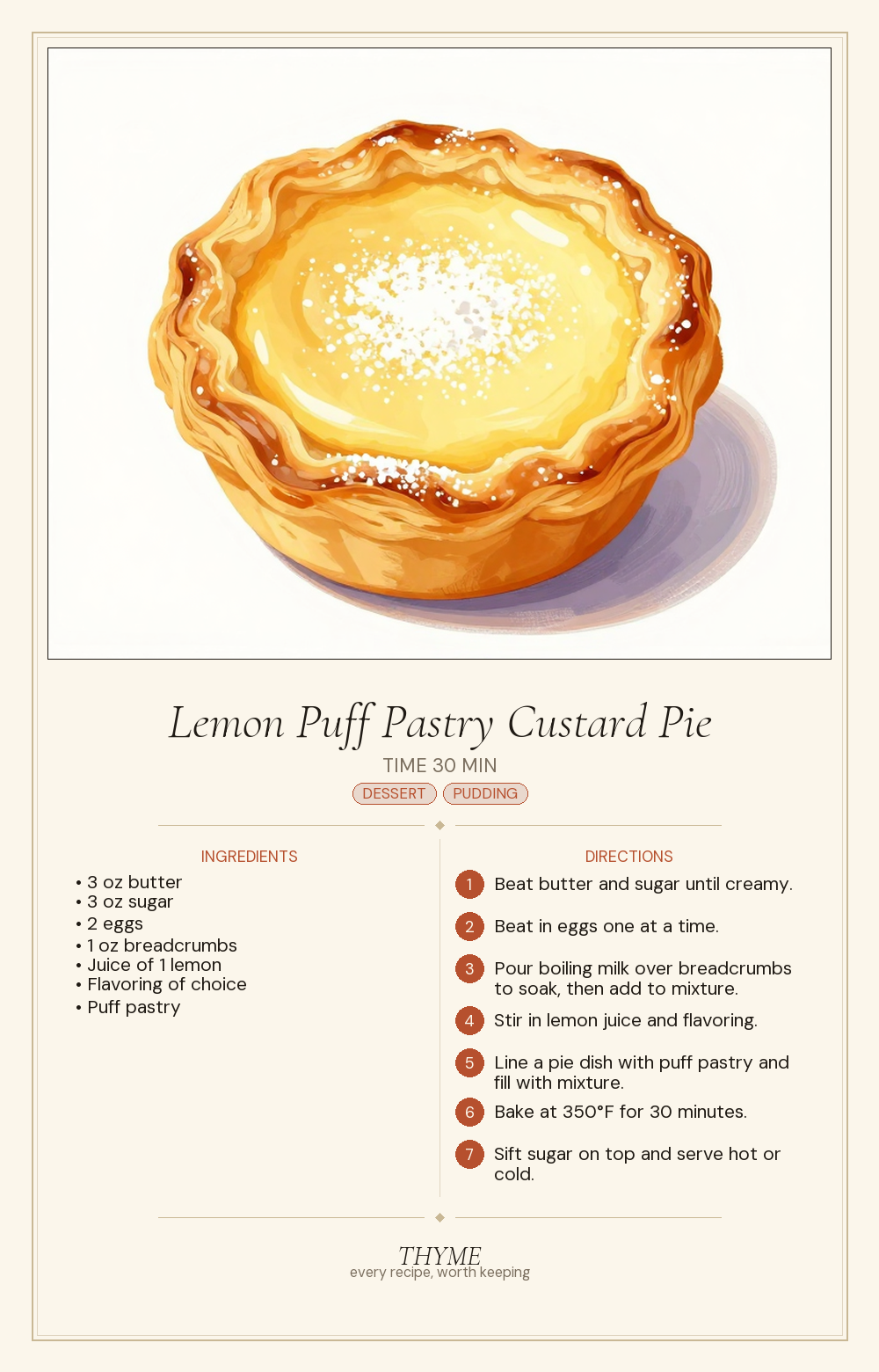Lemon Puff Pastry Custard Pie