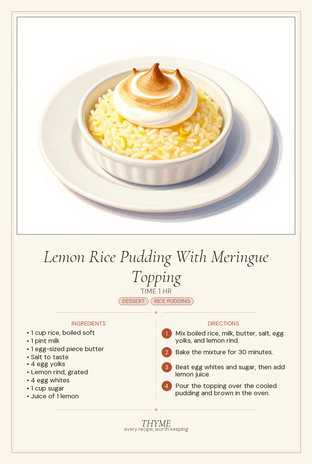 Lemon Rice Pudding With Meringue Topping