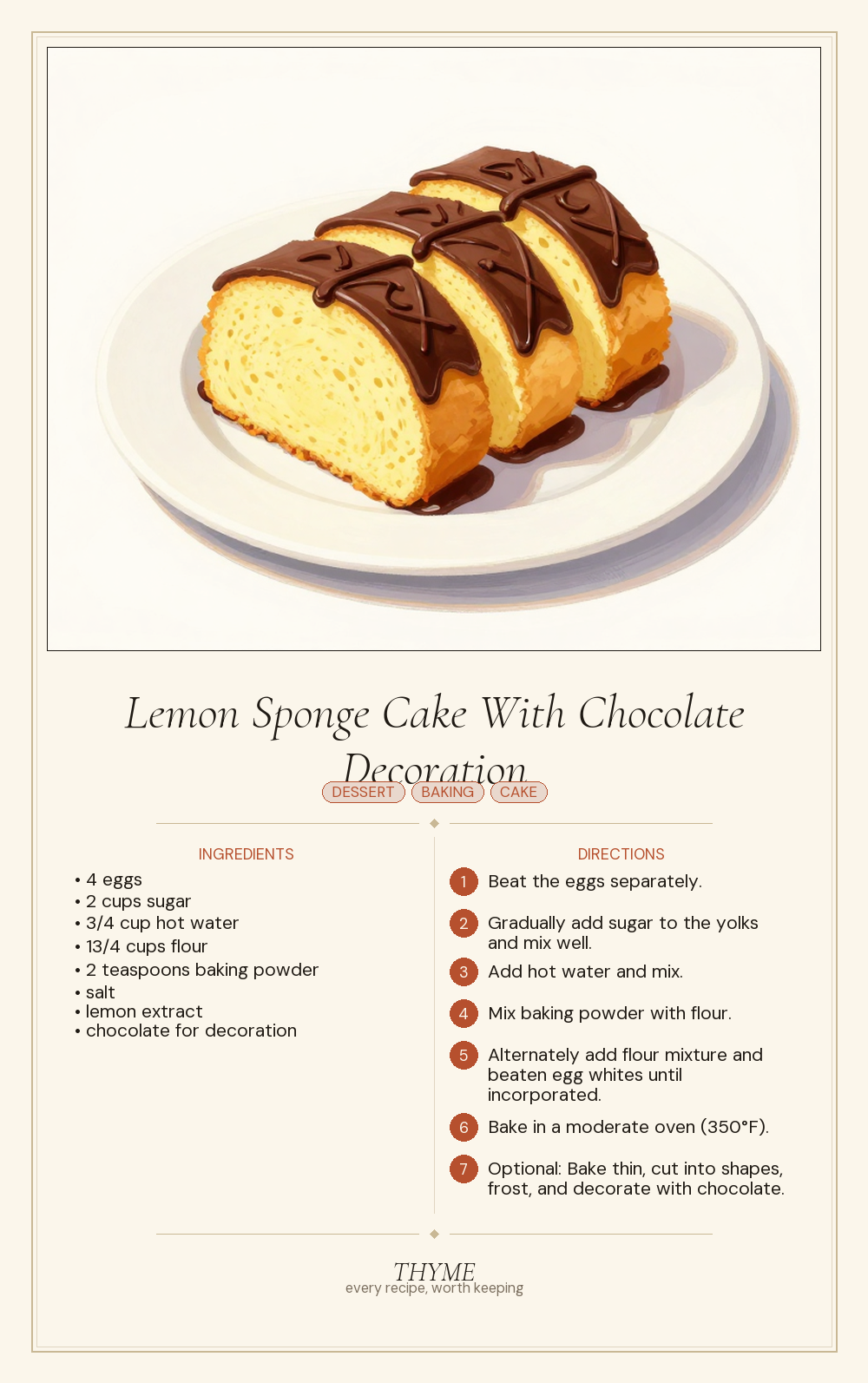 Lemon Sponge Cake With Chocolate Decoration