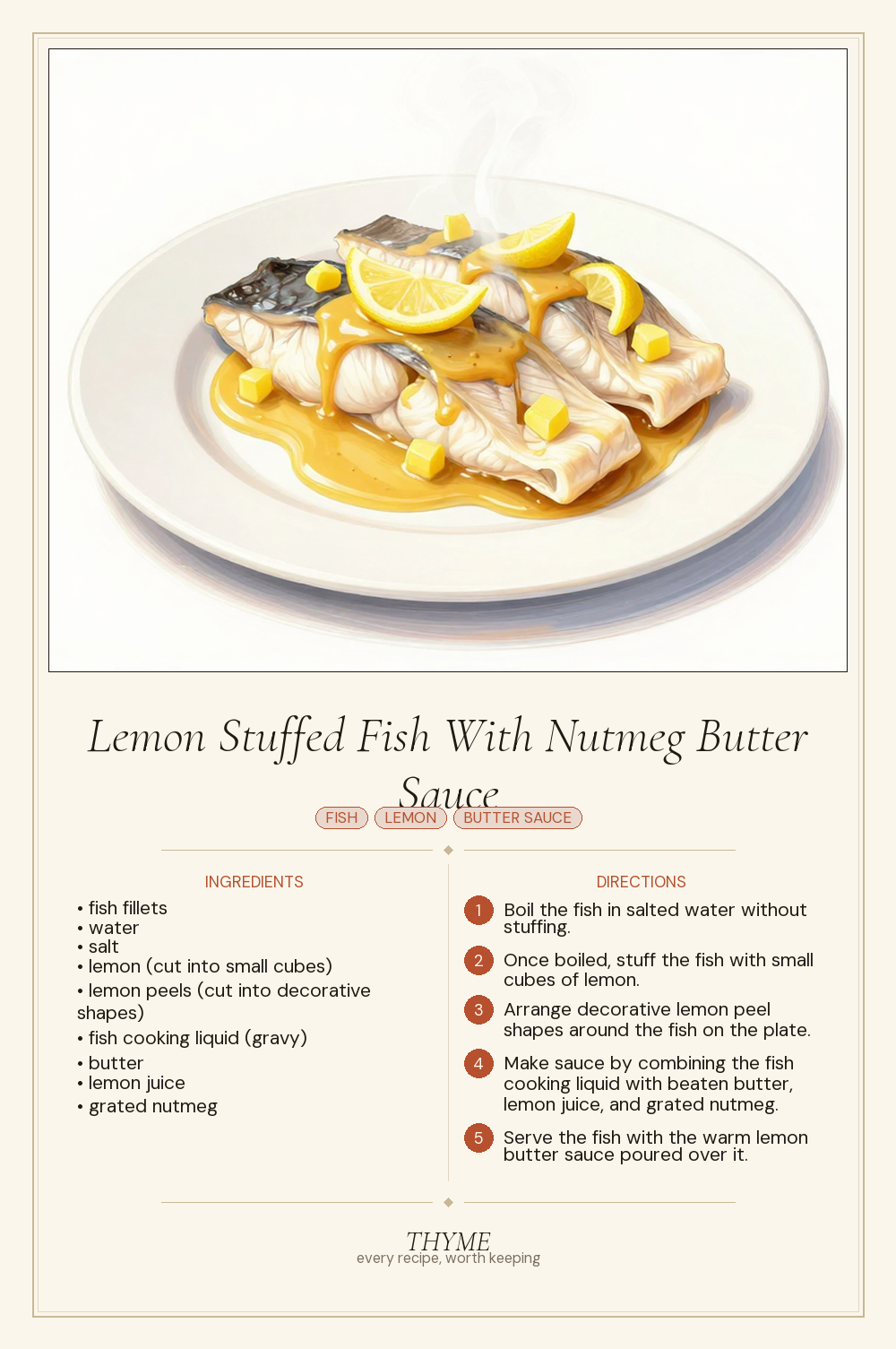 Lemon Stuffed Fish With Nutmeg Butter Sauce