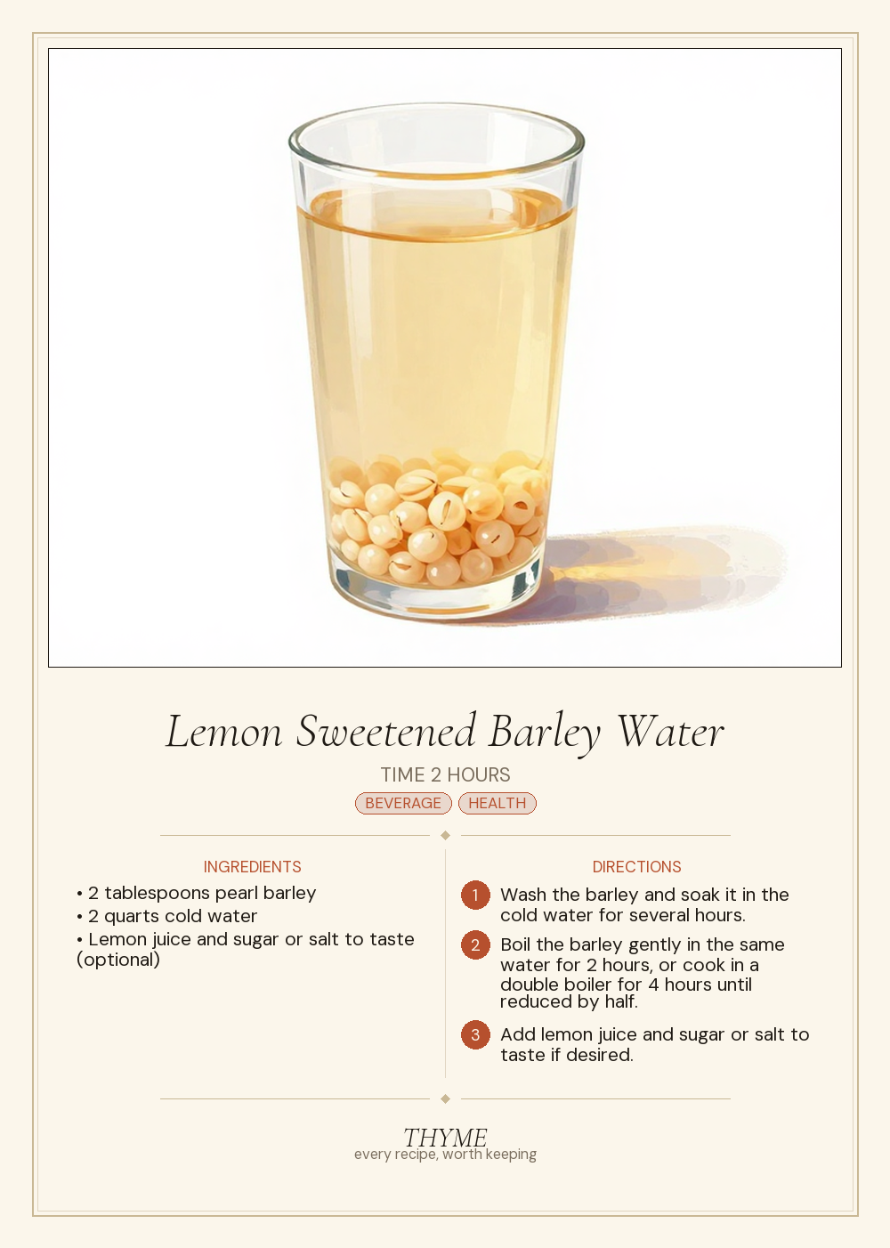 Lemon Sweetened Barley Water