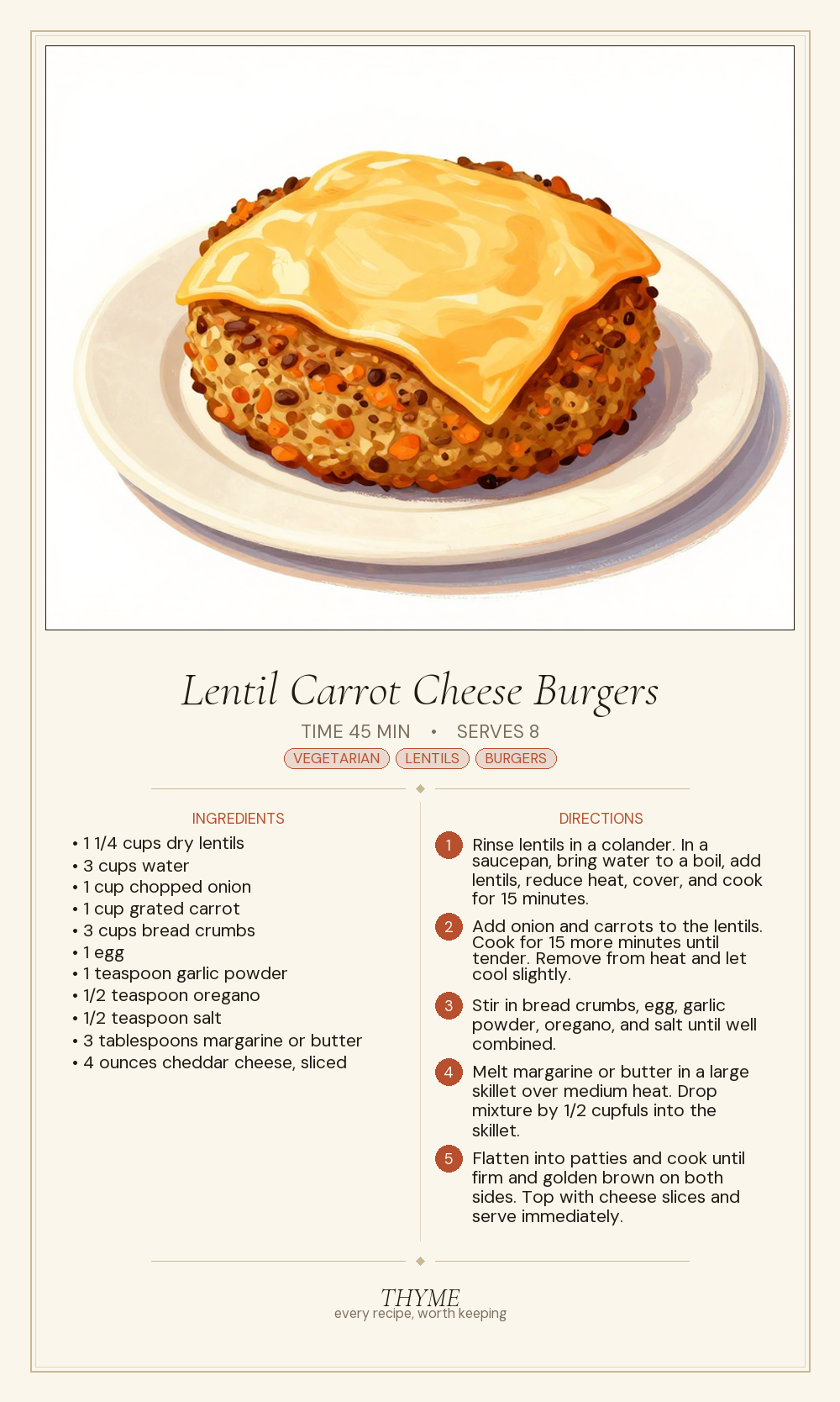 Lentil Carrot Cheese Burgers