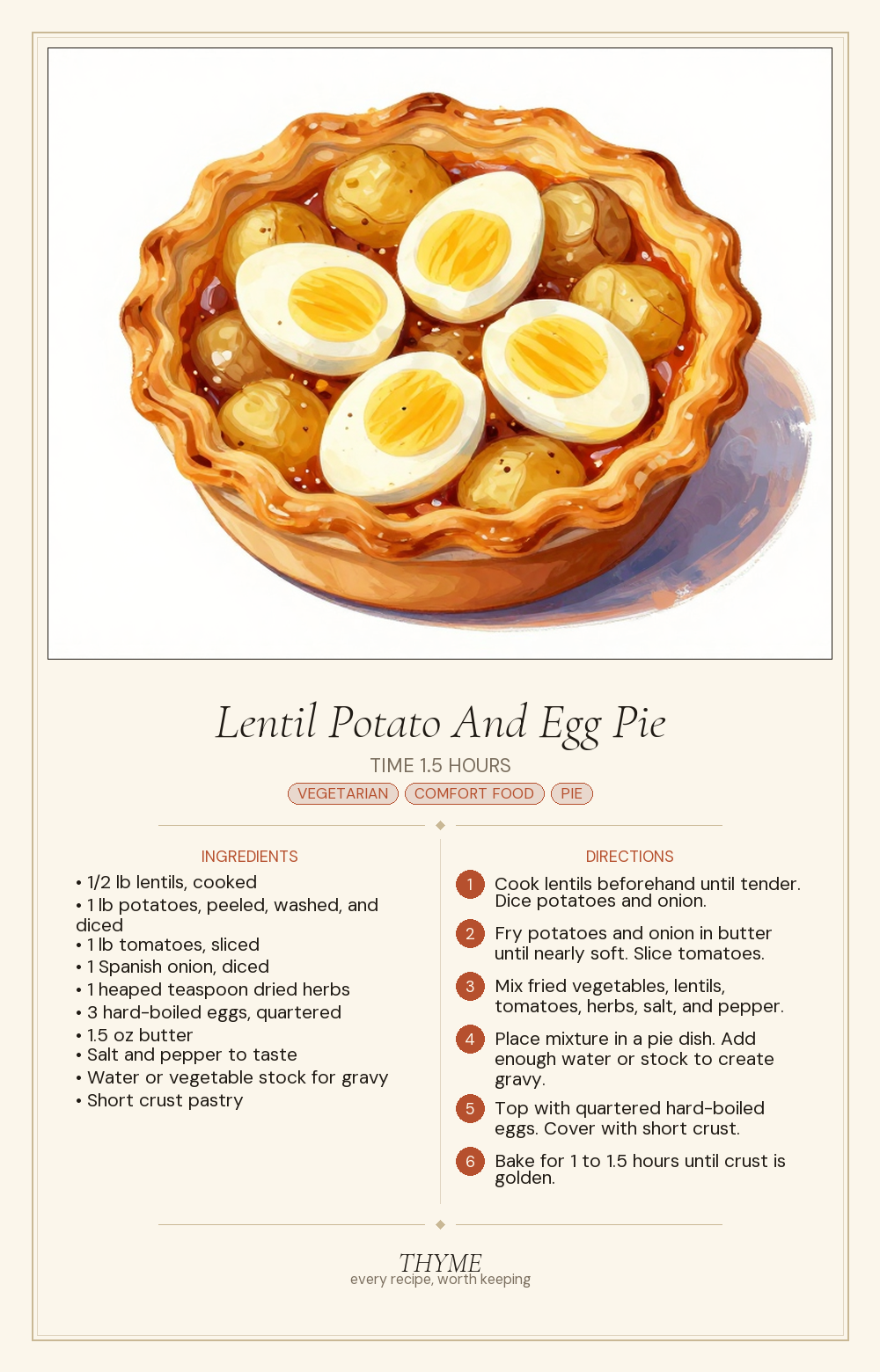 Lentil Potato And Egg Pie