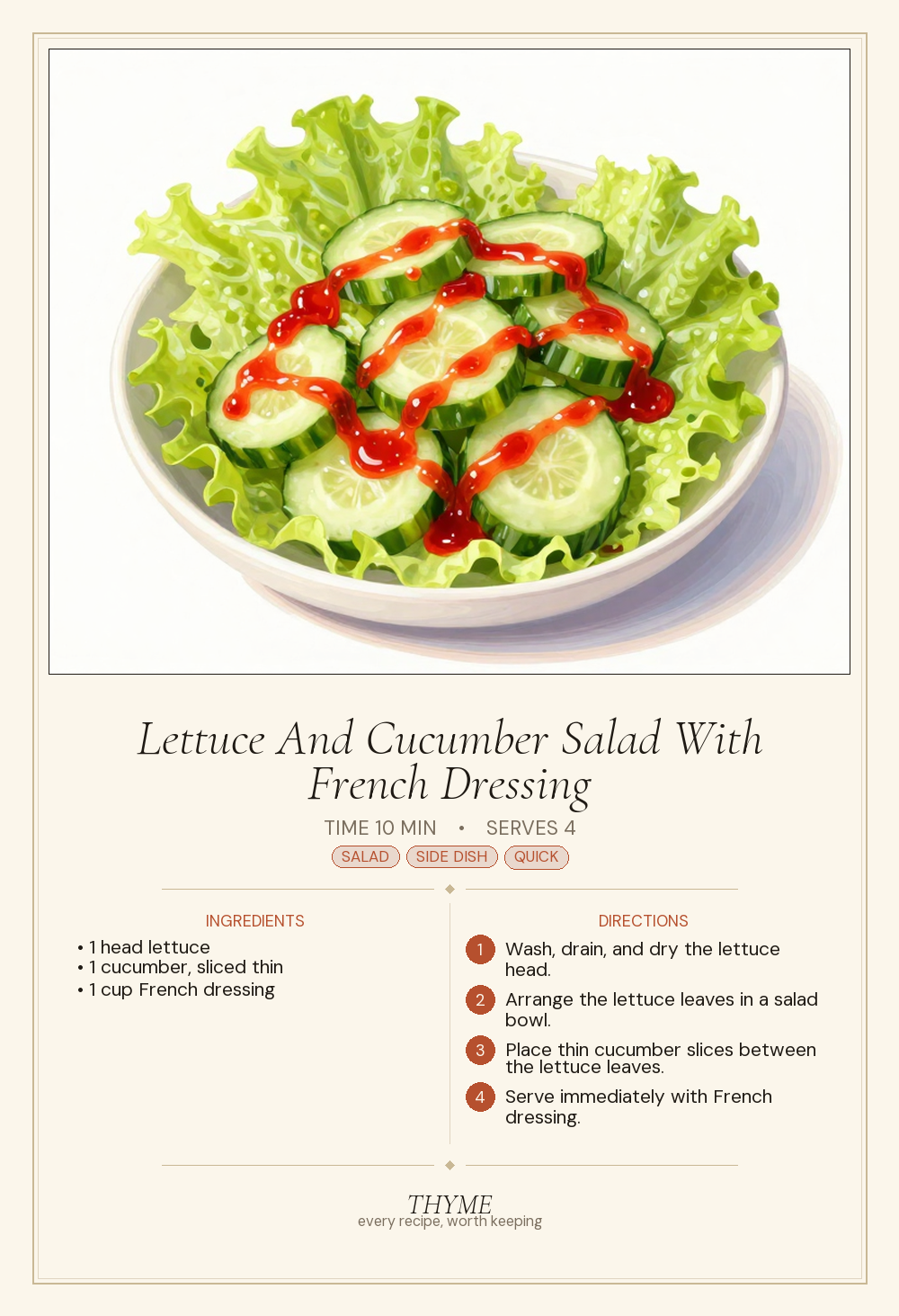 Lettuce And Cucumber Salad With French Dressing