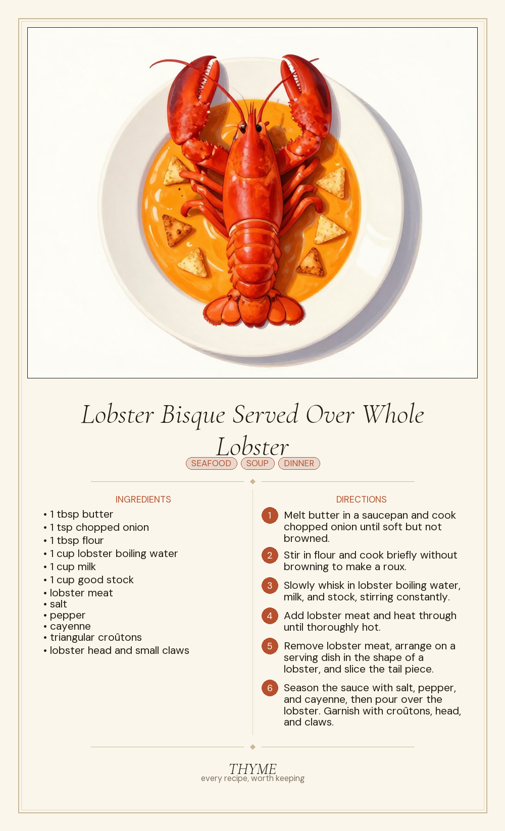 Lobster Bisque Served Over Whole Lobster
