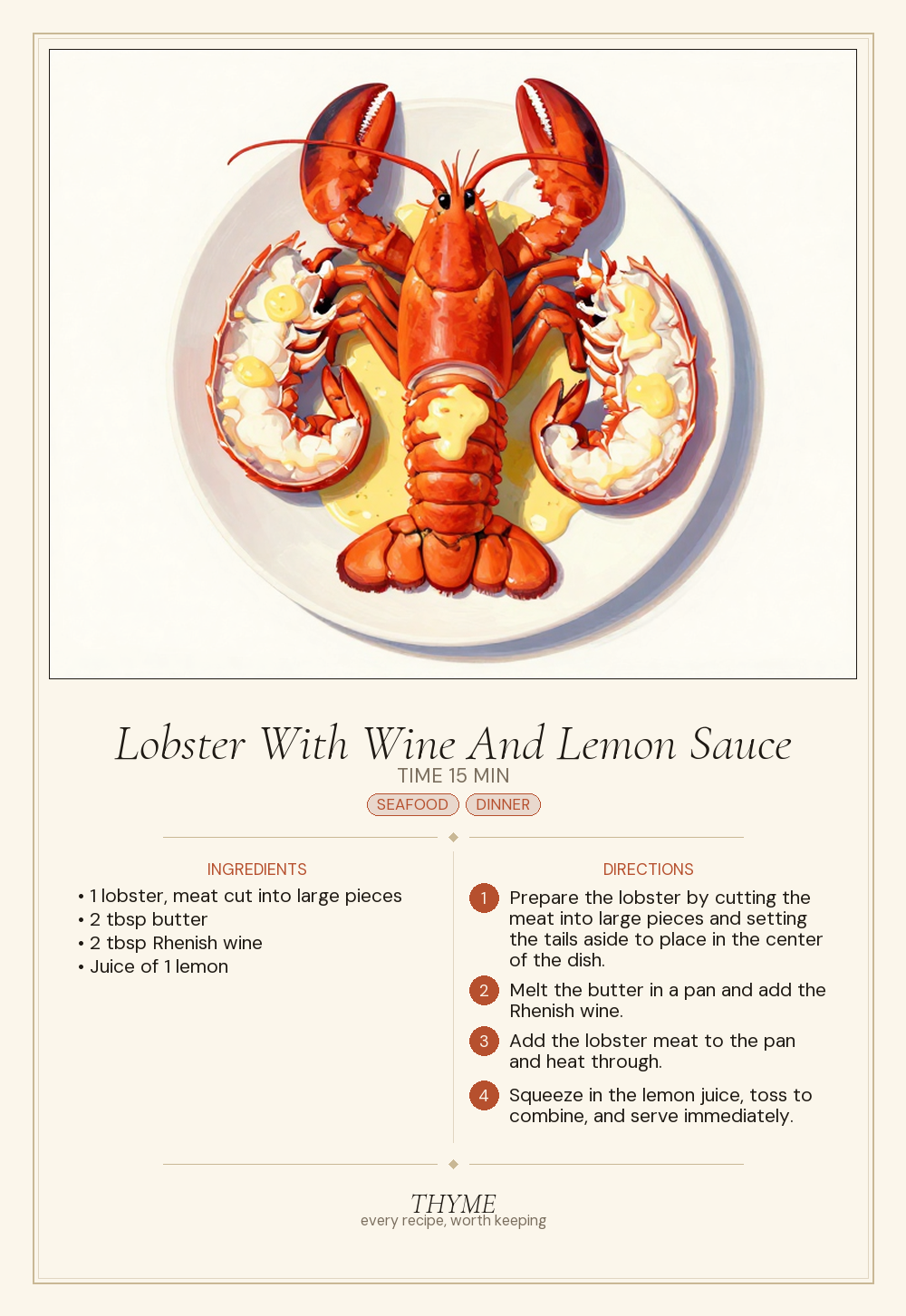 Lobster With Wine And Lemon Sauce