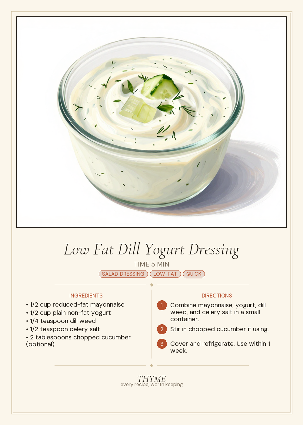 Low Fat Dill Yogurt Dressing
