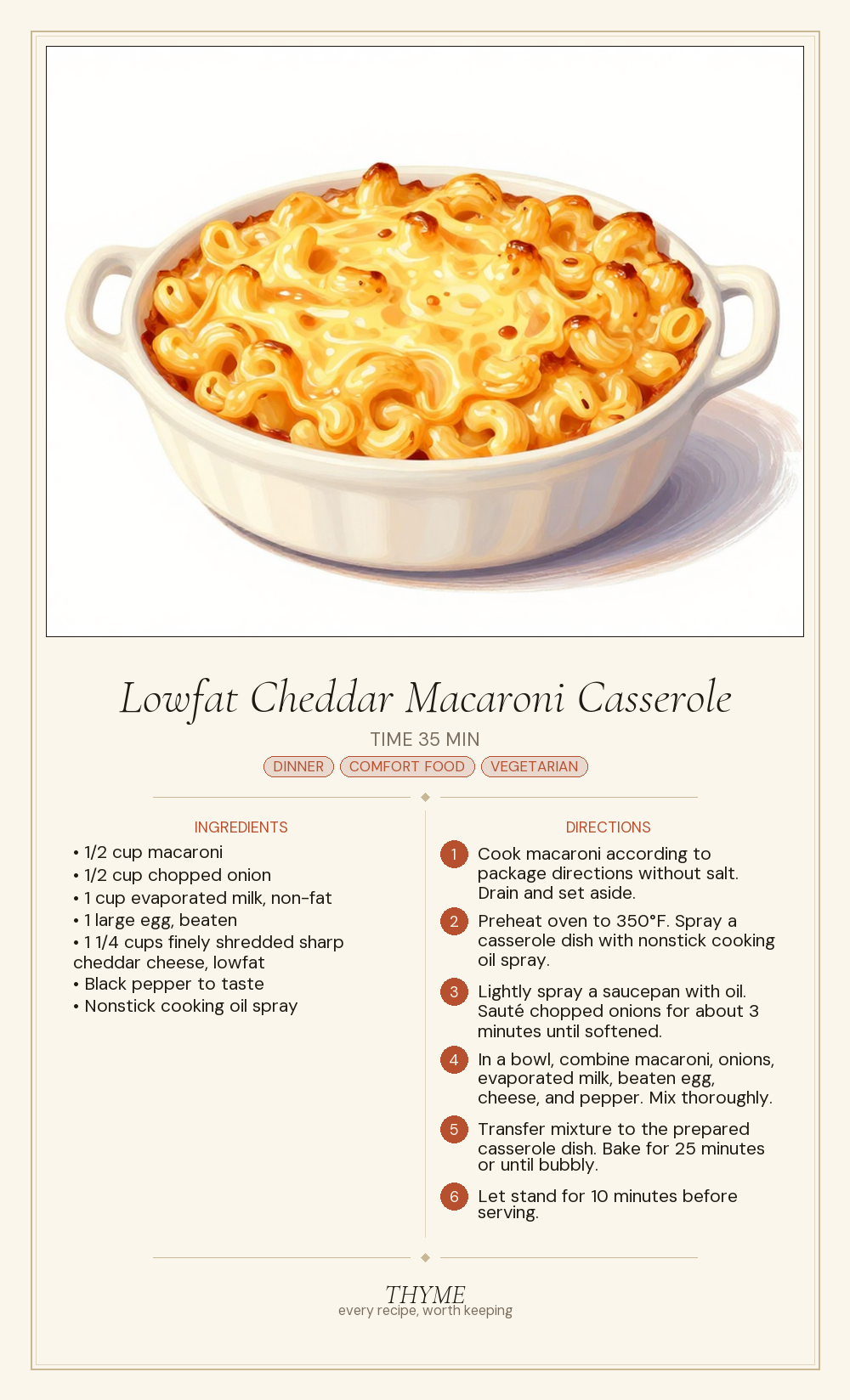 Lowfat Cheddar Macaroni Casserole
