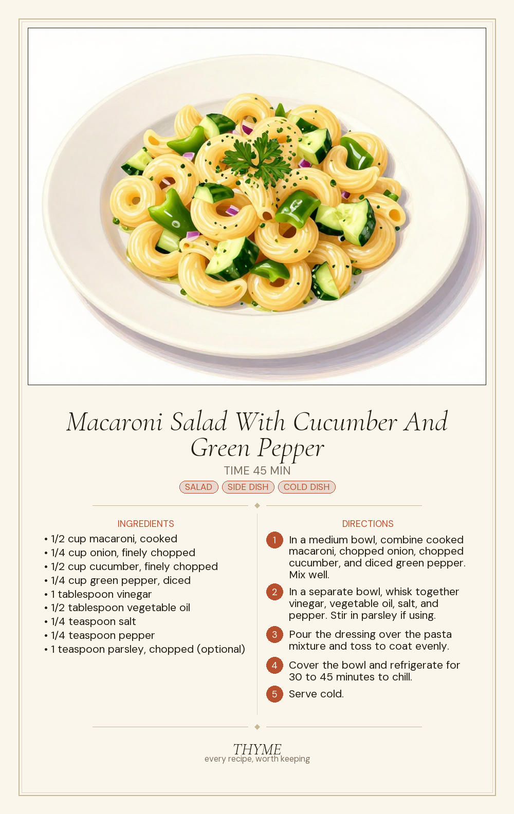 Macaroni Salad With Cucumber And Green Pepper