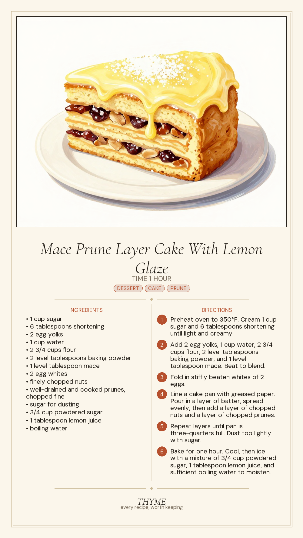 Mace Prune Layer Cake With Lemon Glaze