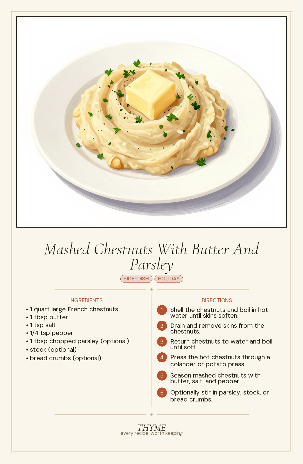 Mashed Chestnuts With Butter And Parsley