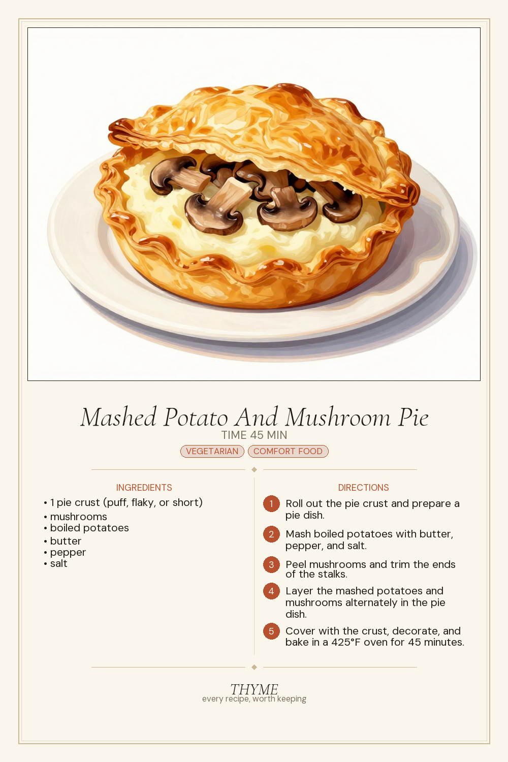 Mashed Potato And Mushroom Pie