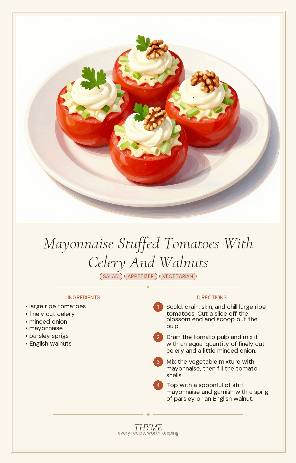 Mayonnaise Stuffed Tomatoes With Celery And Walnuts