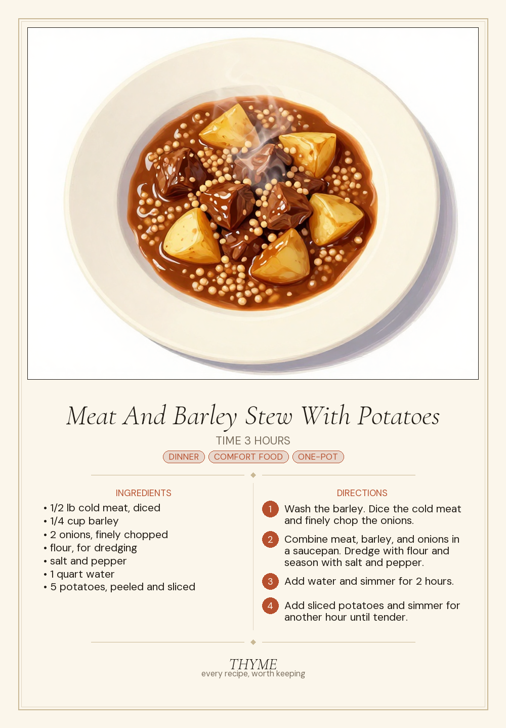 Meat And Barley Stew With Potatoes