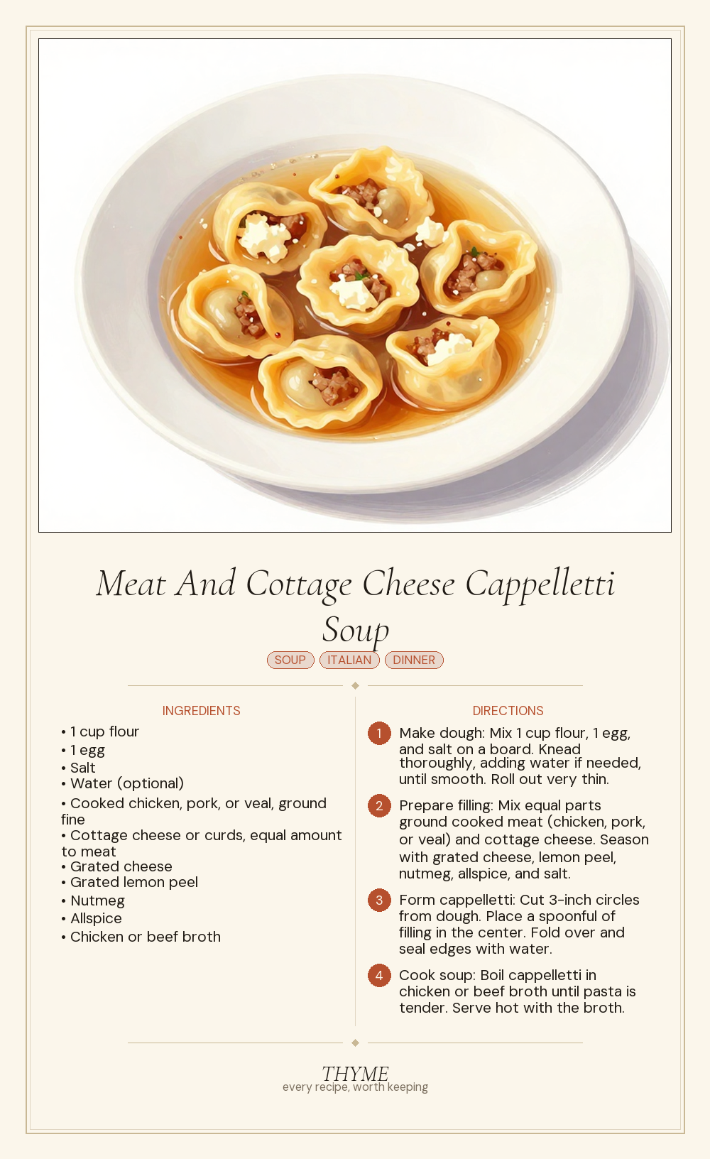 Meat And Cottage Cheese Cappelletti Soup