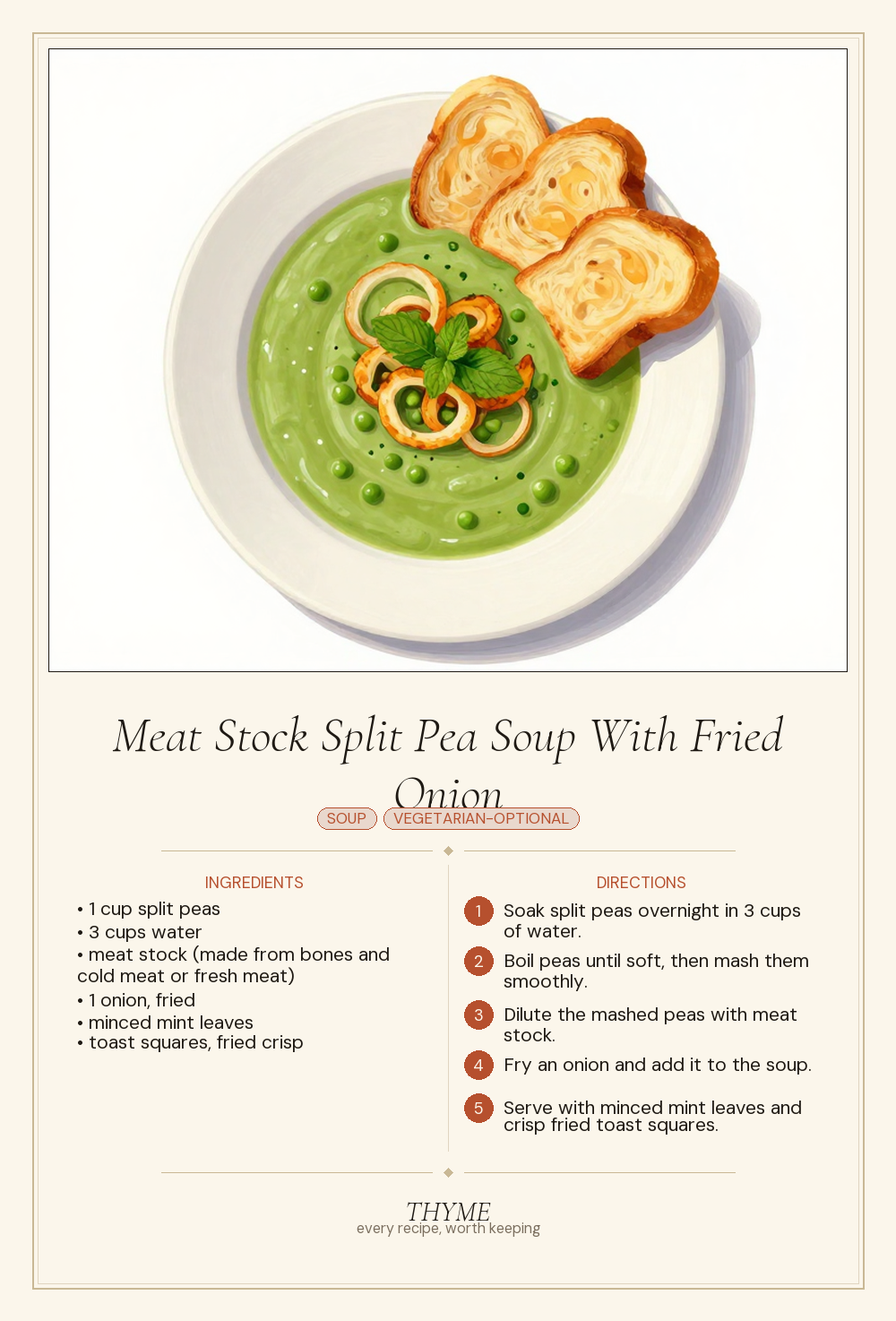 Meat Stock Split Pea Soup With Fried Onion