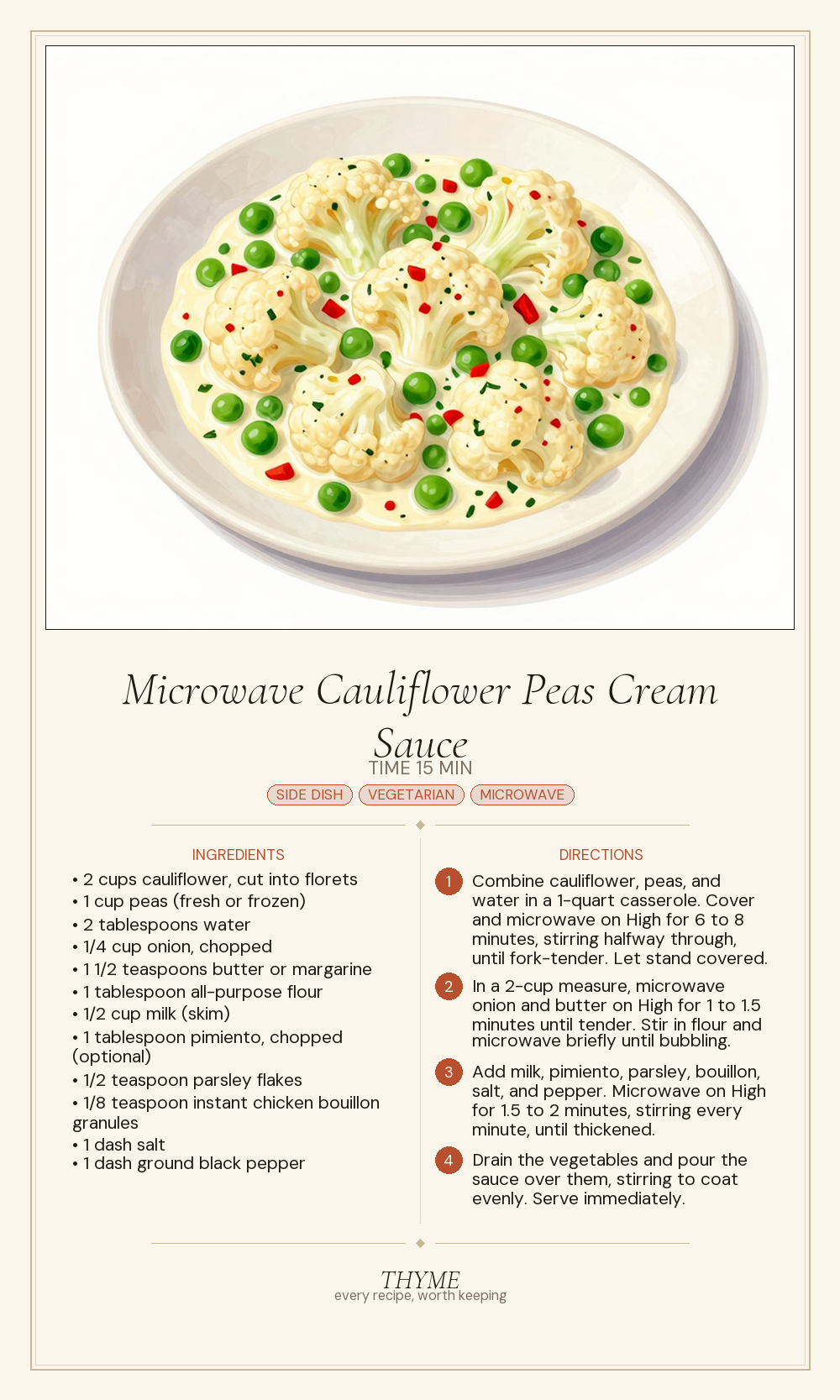 Microwave Cauliflower Peas Cream Sauce