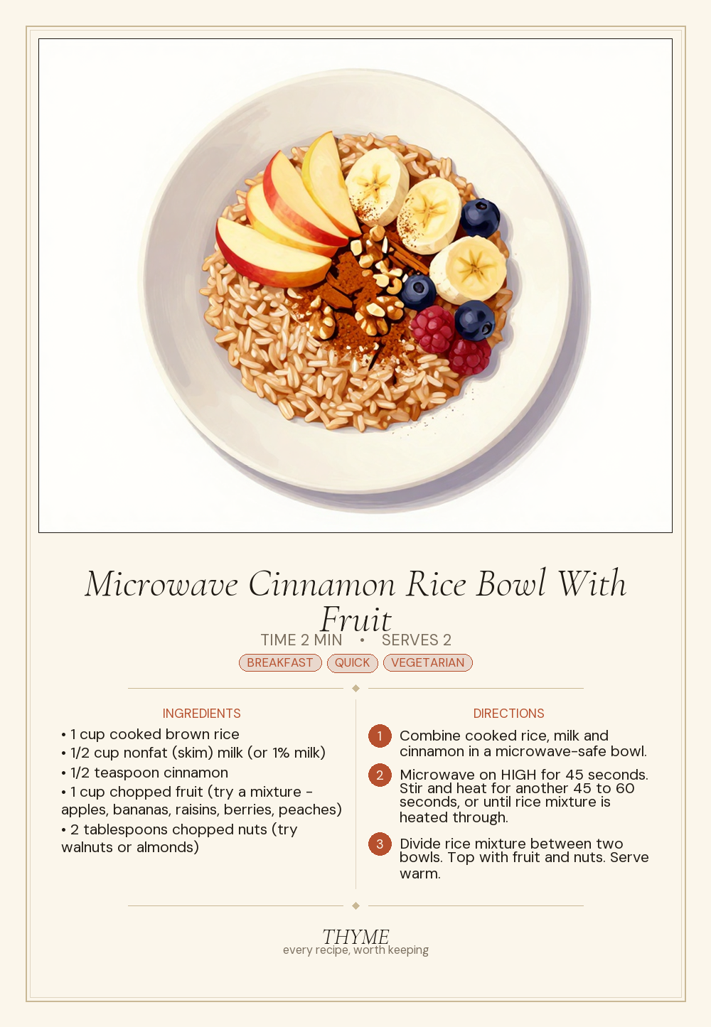 Microwave Cinnamon Rice Bowl With Fruit