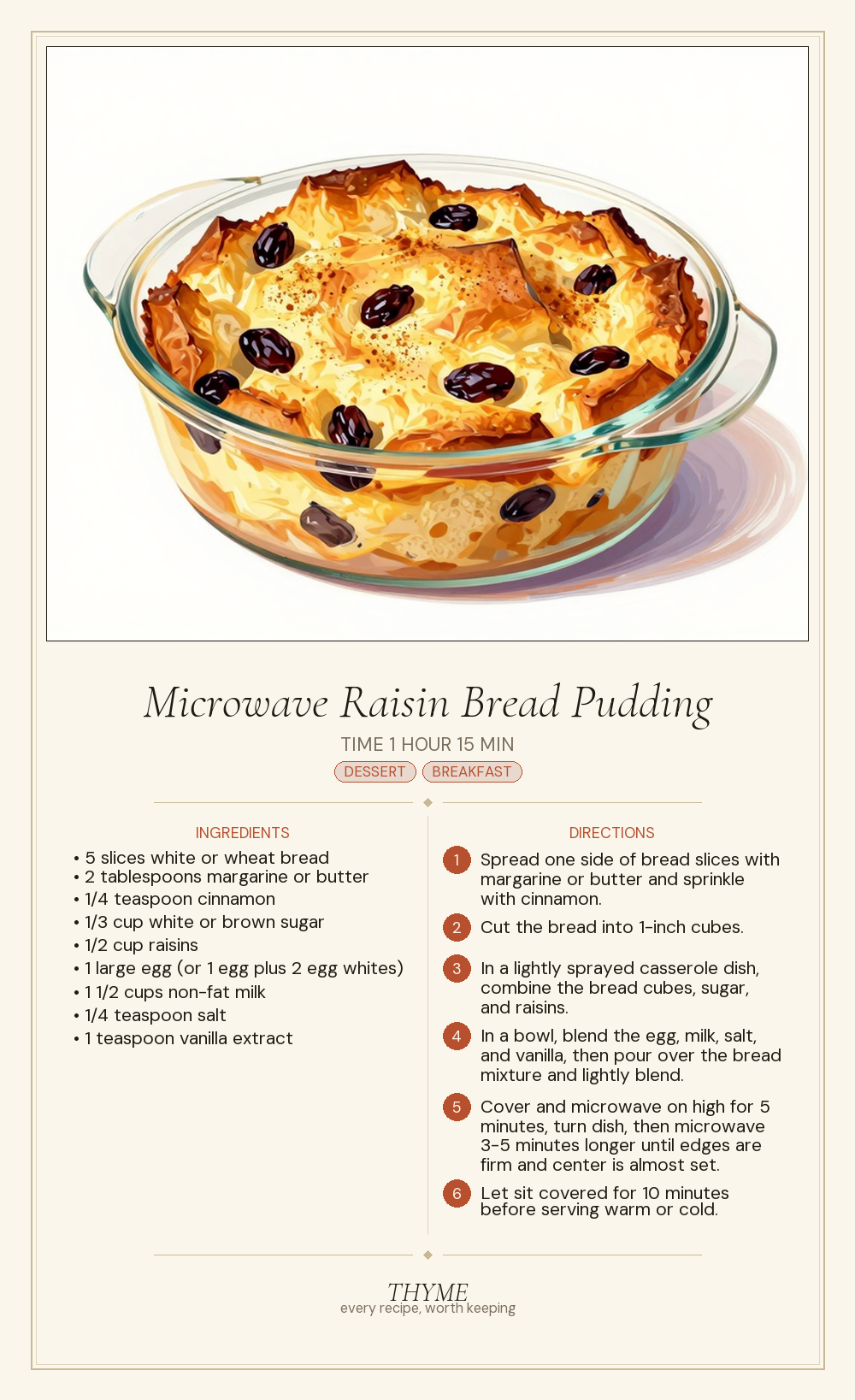 Microwave Raisin Bread Pudding