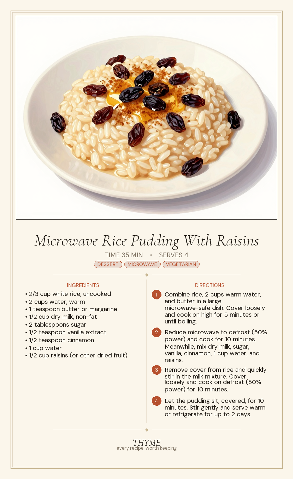 Microwave Rice Pudding With Raisins
