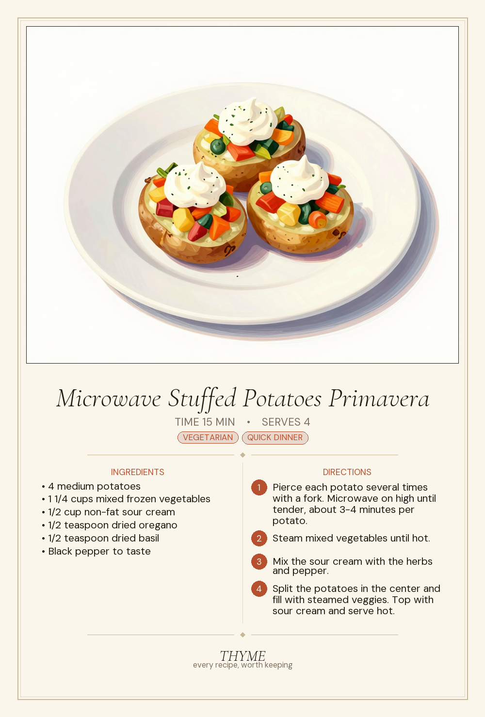 Microwave Stuffed Potatoes Primavera