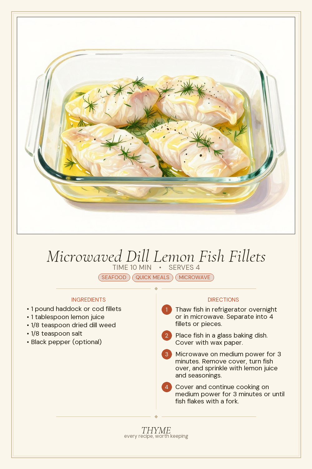 Microwaved Dill Lemon Fish Fillets