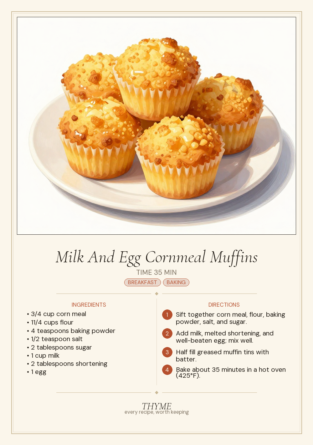 Milk And Egg Cornmeal Muffins