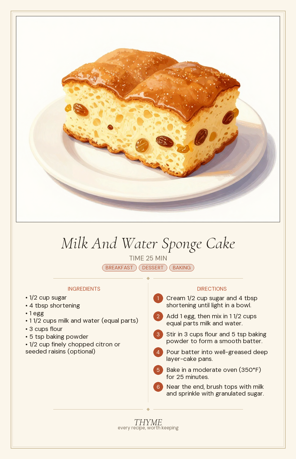 Milk And Water Sponge Cake
