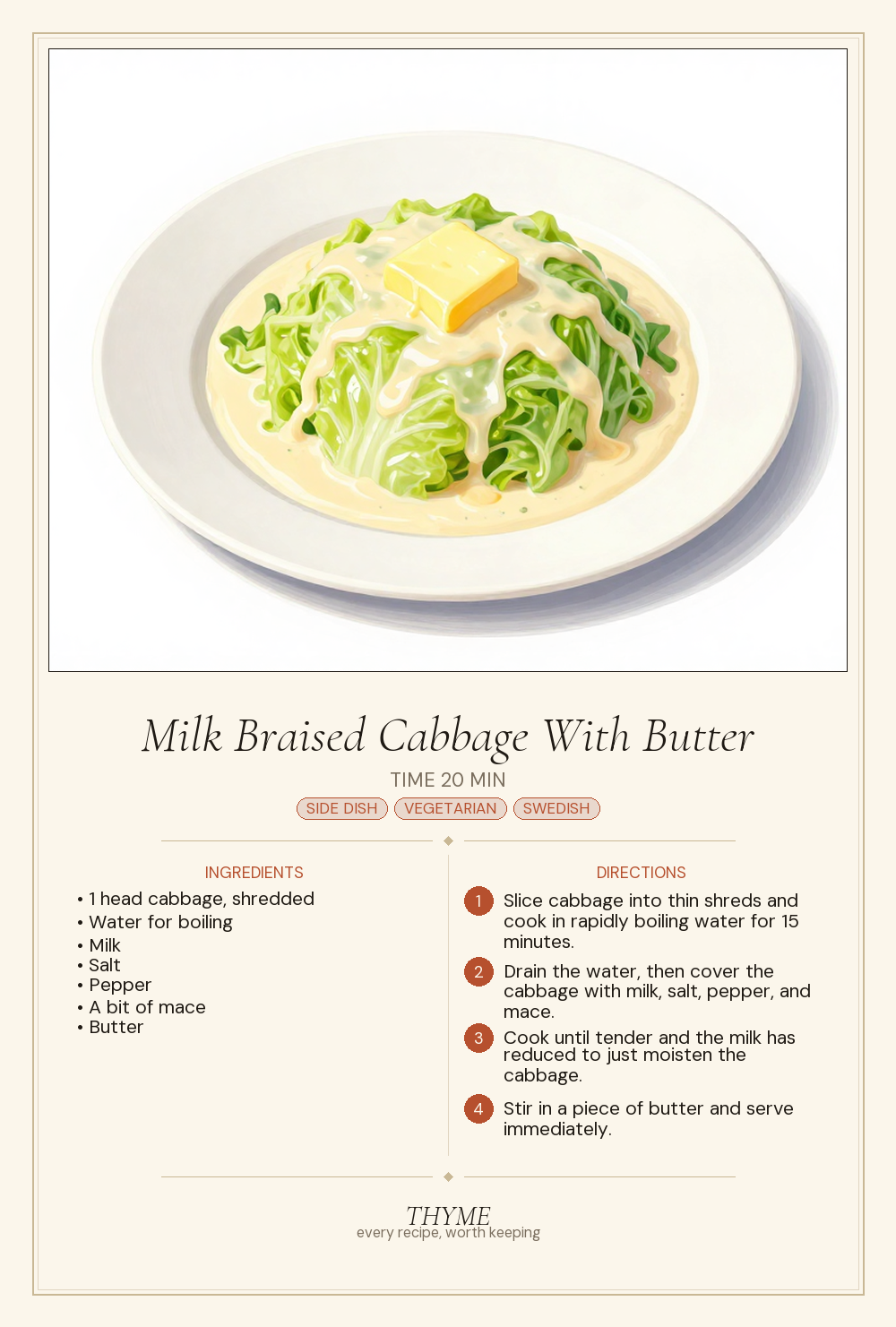 Milk Braised Cabbage With Butter