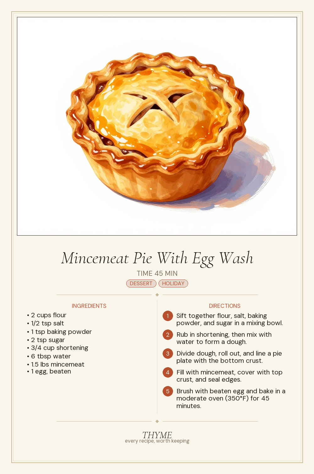 Mincemeat Pie With Egg Wash