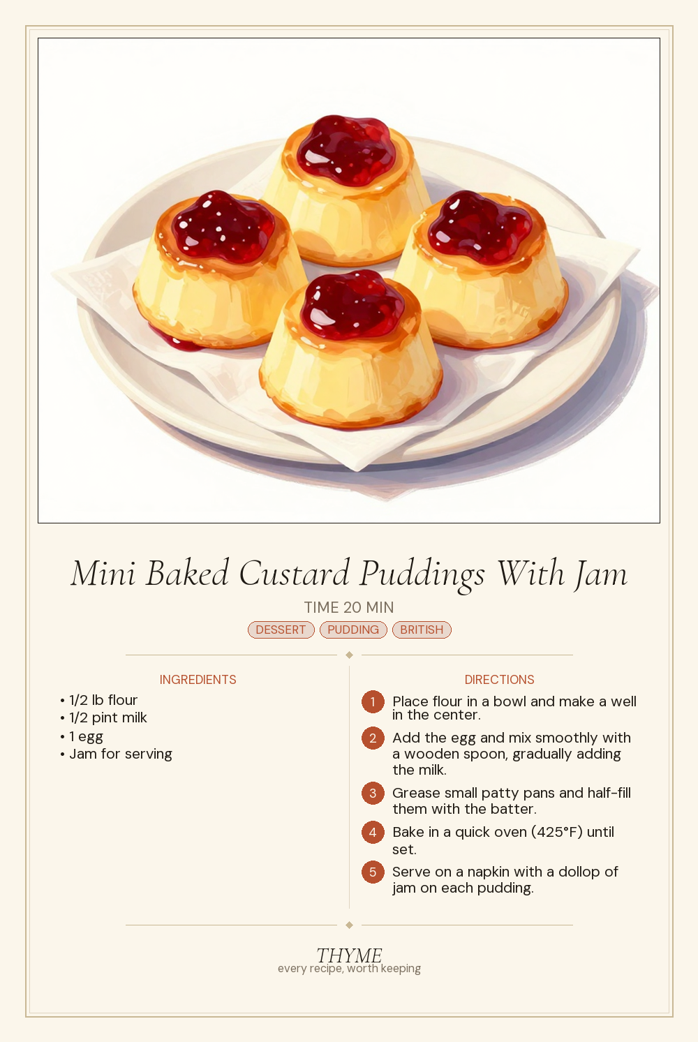 Mini Baked Custard Puddings With Jam