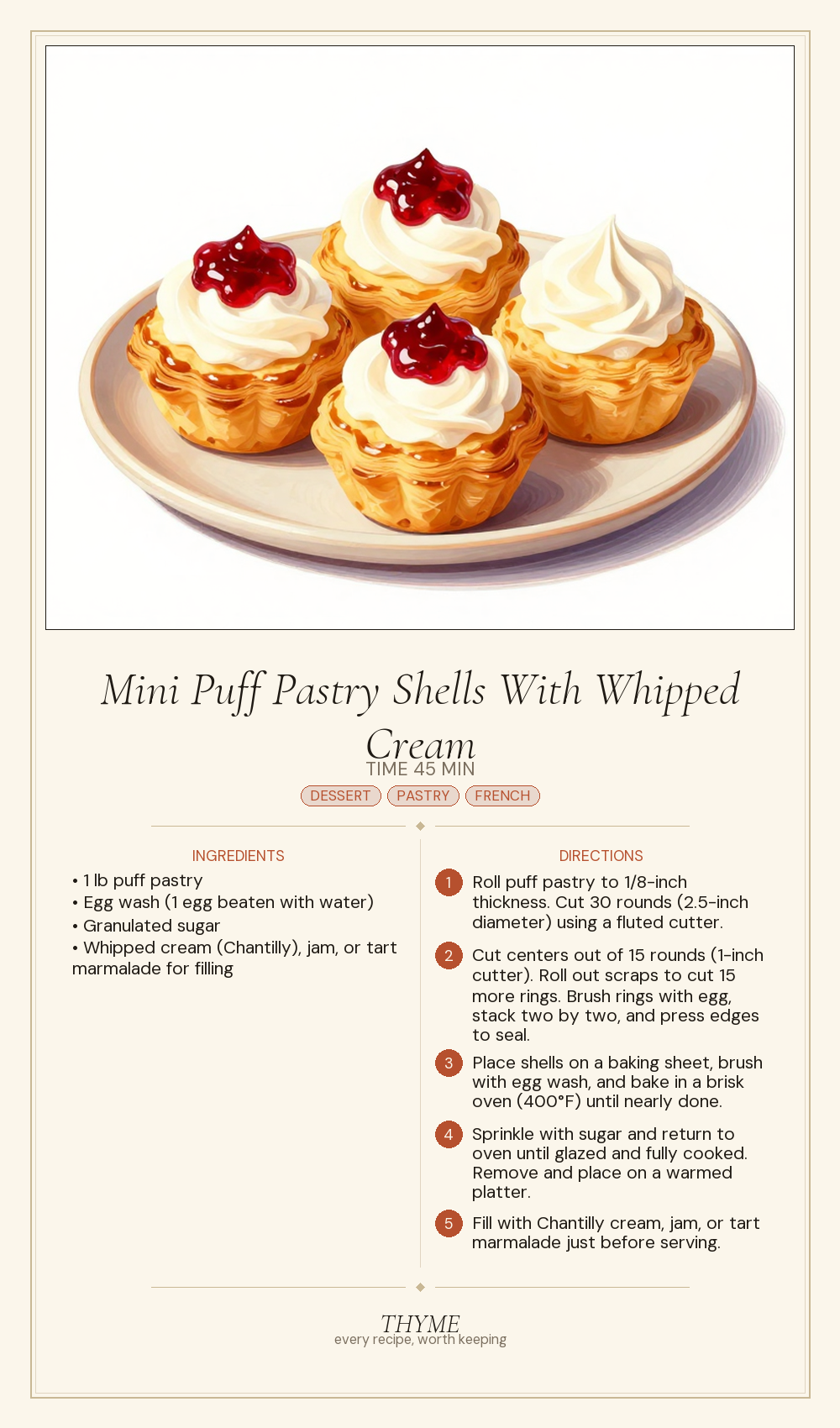 Mini Puff Pastry Shells With Whipped Cream