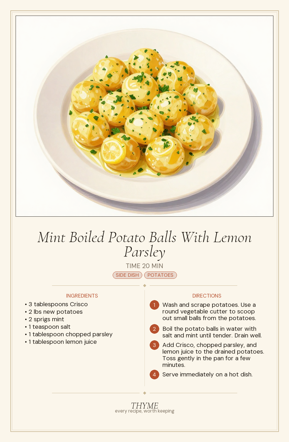 Mint Boiled Potato Balls With Lemon Parsley